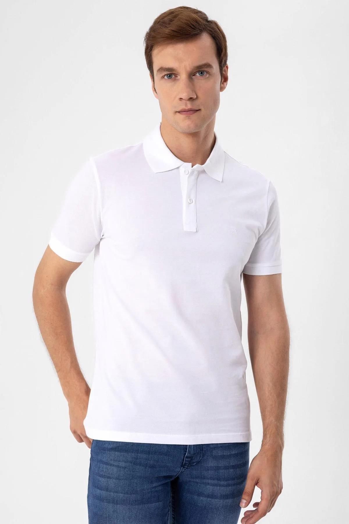 SÜVARİ-Tricou Dobby alb cu decor regulat 3