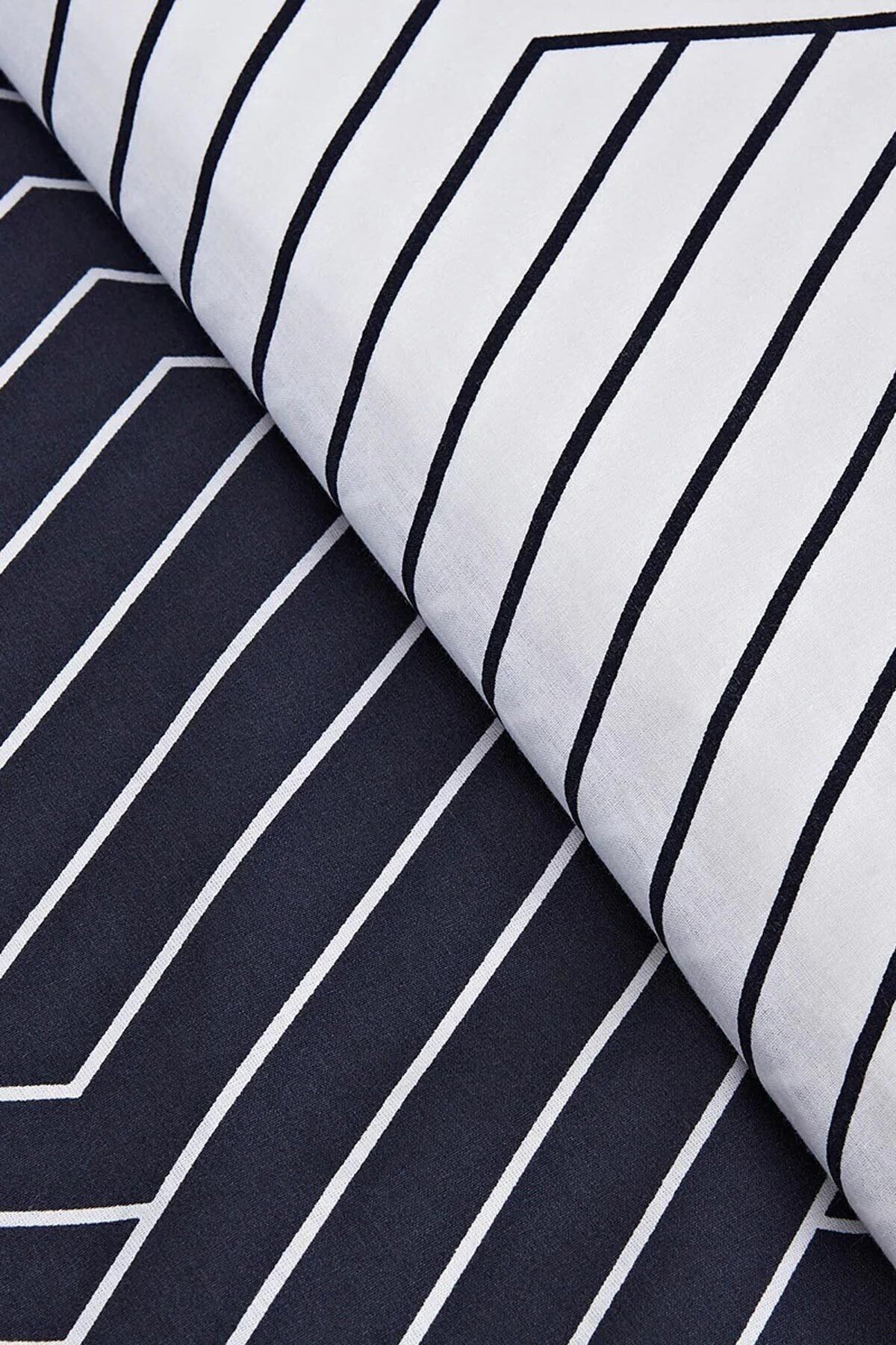 Leruum London-Oslo Double Navy Blue Duvet Cover Set with 2 Pillowcases Double Sided Stripes 200X220 7