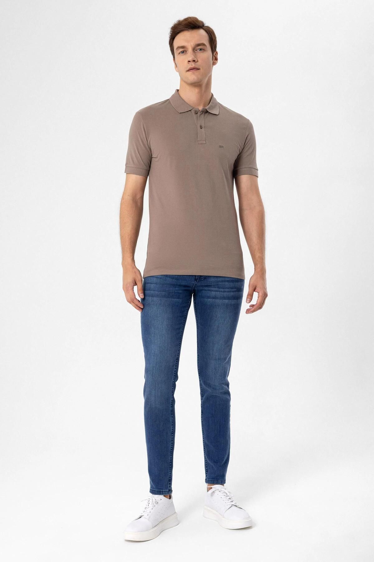 SÜVARİ-Polo Neck Regular Fit Brown Dobby T-Shirt 2