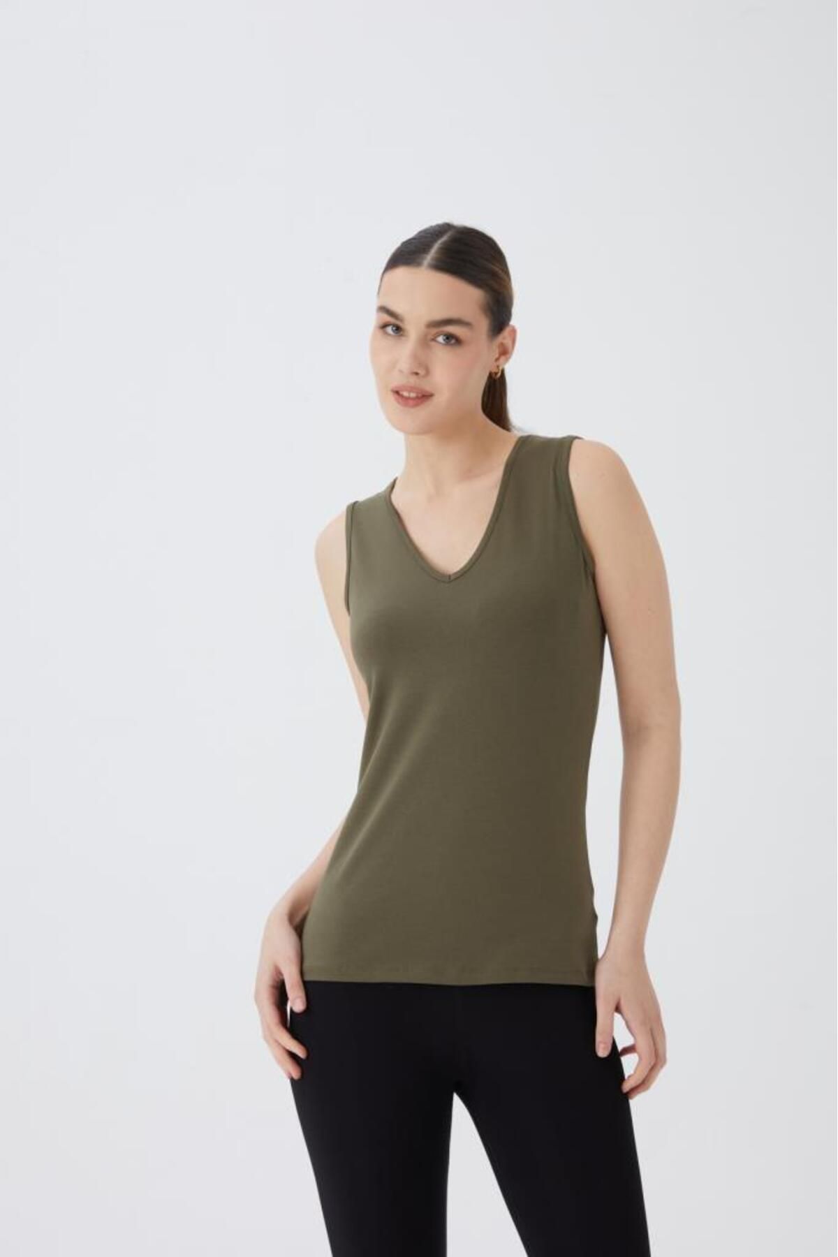 Almila-V-Neck Sleeveless Cotton Lycra Women's Bodysuit - 2050 Model 1