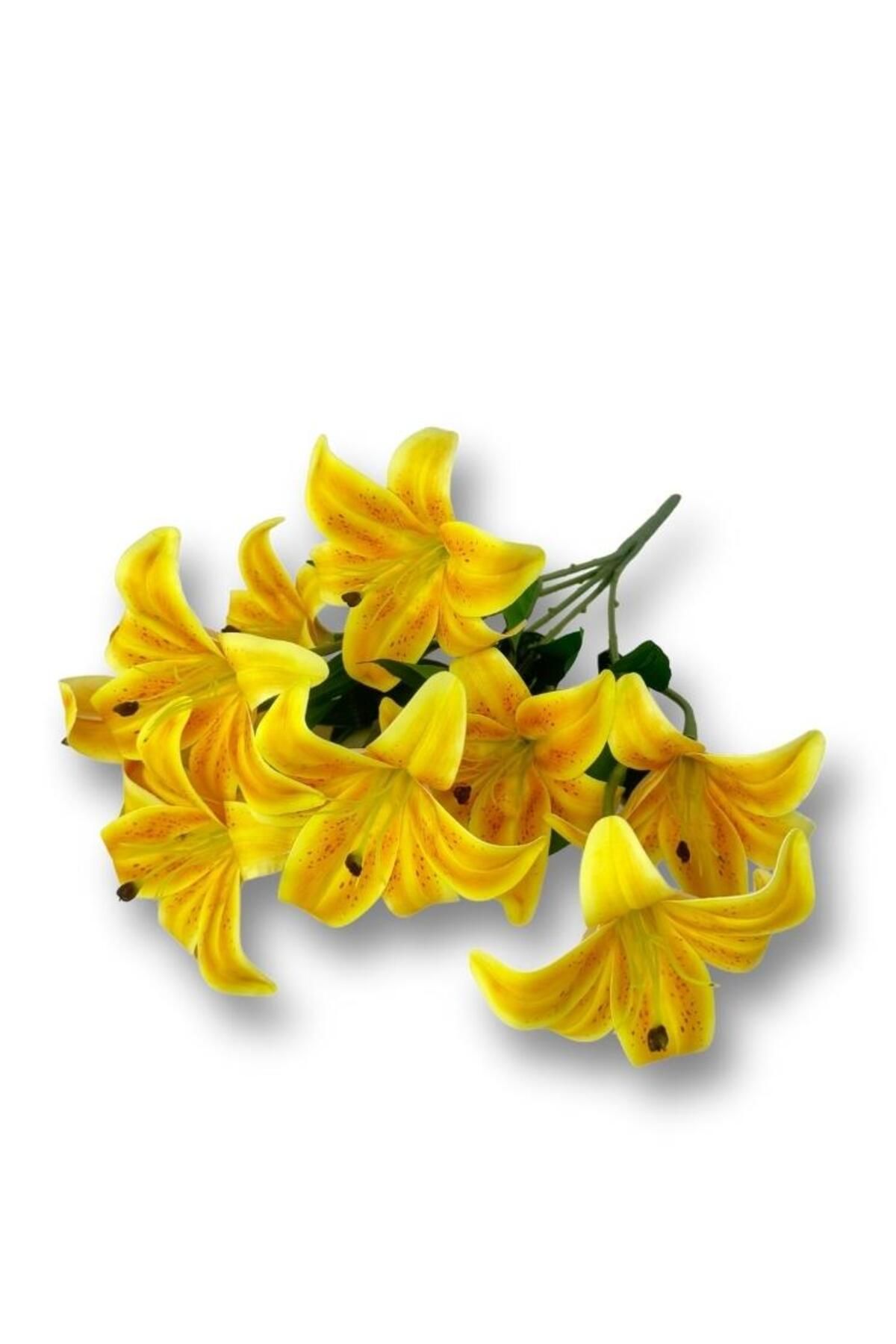 Nettenevime-Τεχνητό λουλούδι Wet Lily Salmon Yellow Color 9 Λουλούδια 55cm Πραγματική υφή Α Ποιότητα 3