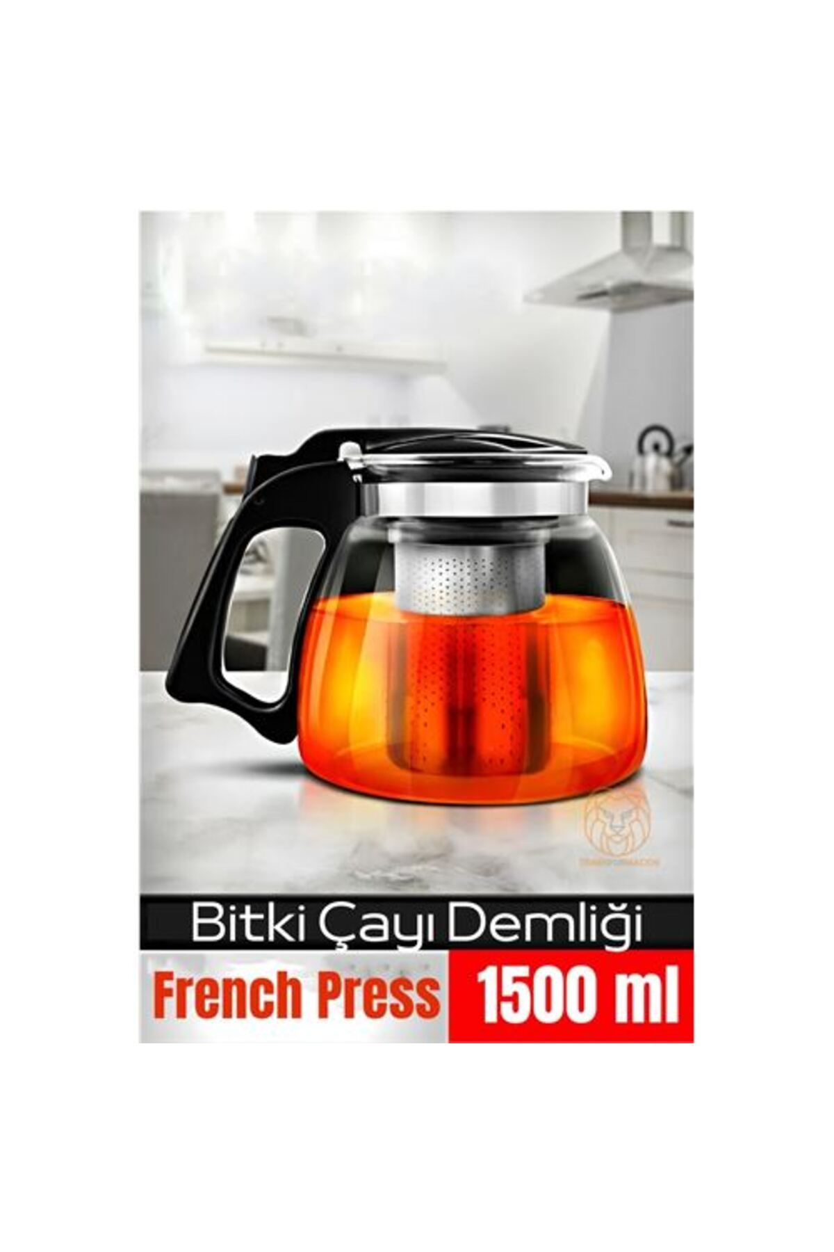 Easy Tedarik ModaCar Süzgeçli French Press Cam Demlik 1500 Ml Bitki Çayı Demliği