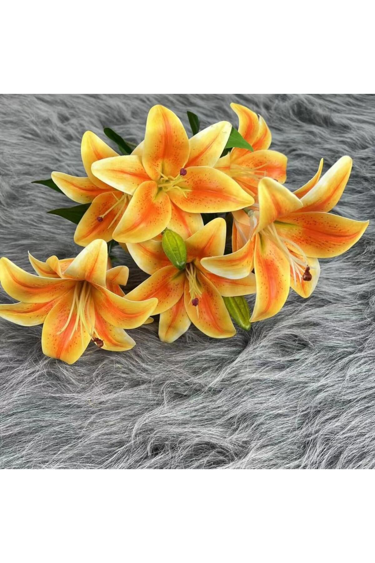 Nettenevime-Τεχνητό λουλούδι Wet Lily Salmon Yellow Color 9 Λουλούδια 55cm Πραγματική υφή Α Ποιότητα 2