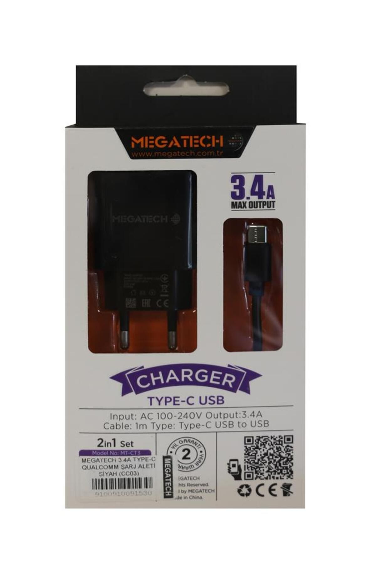 Vobotek Teknoloji MEGATECH 3.4A TYPE-C GUALCOMM SARJ ALETİ SİYAH