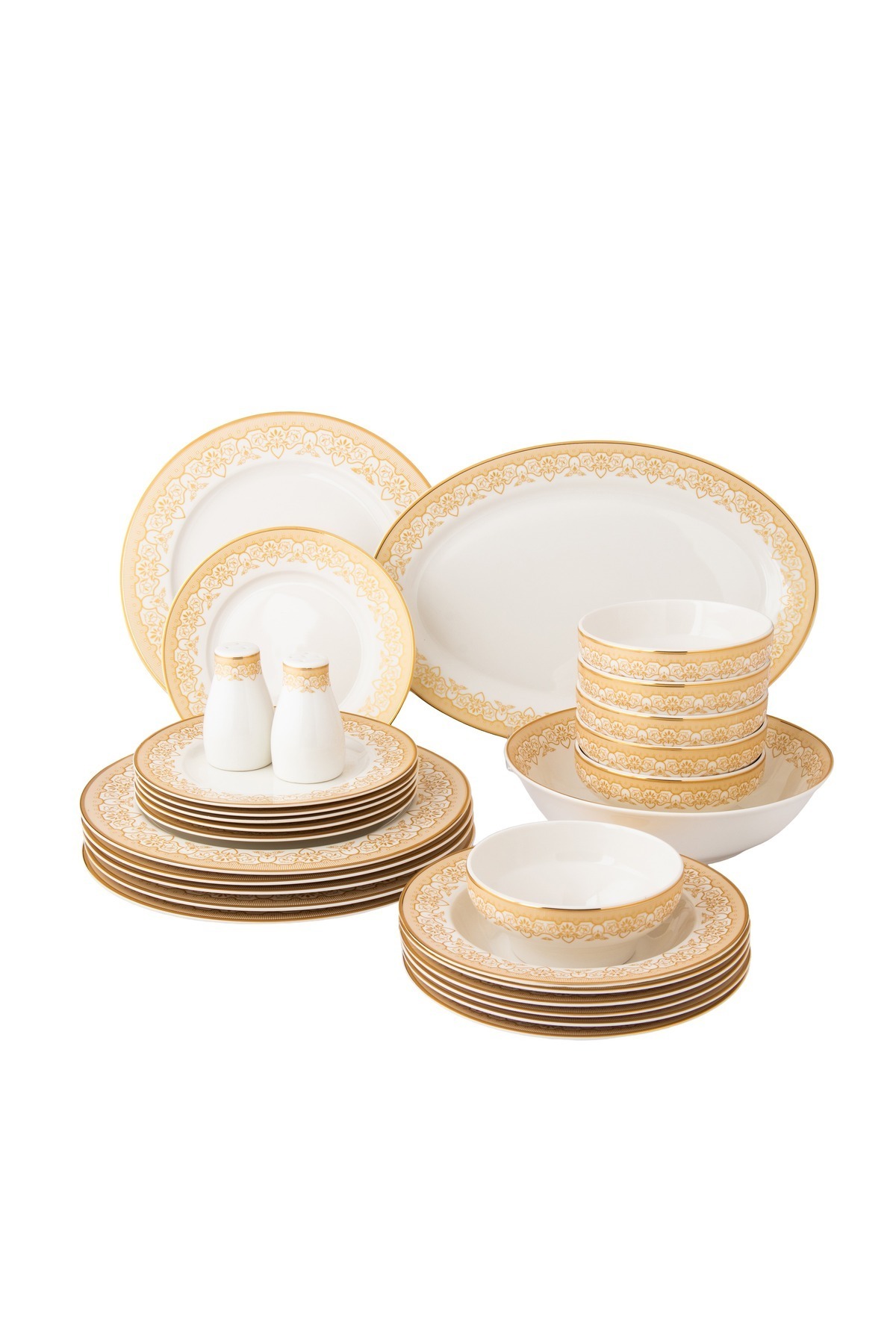 Dania 28-piece porcelain dining set with golden font, suitable for 6 people