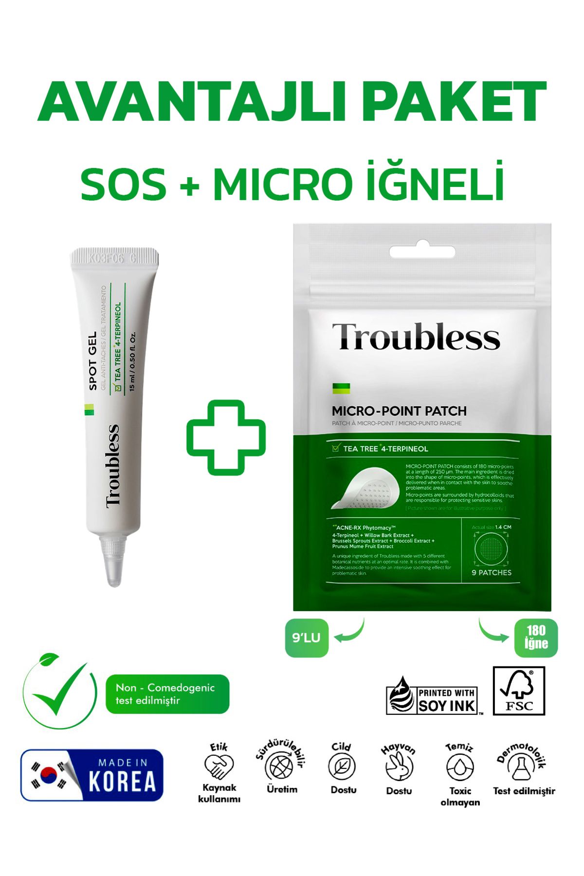 Troubless SOS CLEAR GEL CREAM+MİCRO POINT PATCH 9'LU ÇAY AĞACI ÖZLÜ  BANDI