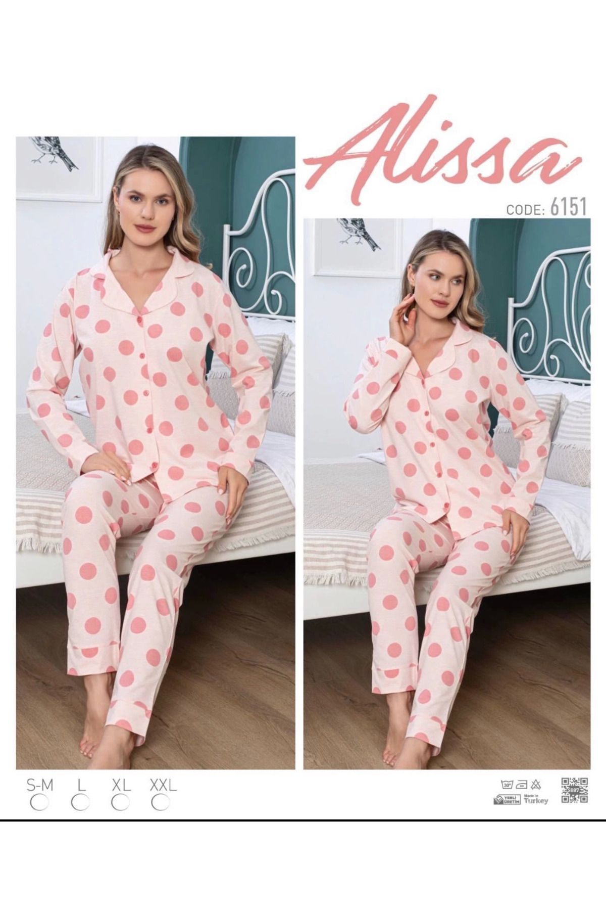 ZenWave BSMA Alissa 6151 Somon Puanlı Patlı Uzun Kol Pijama Takımı