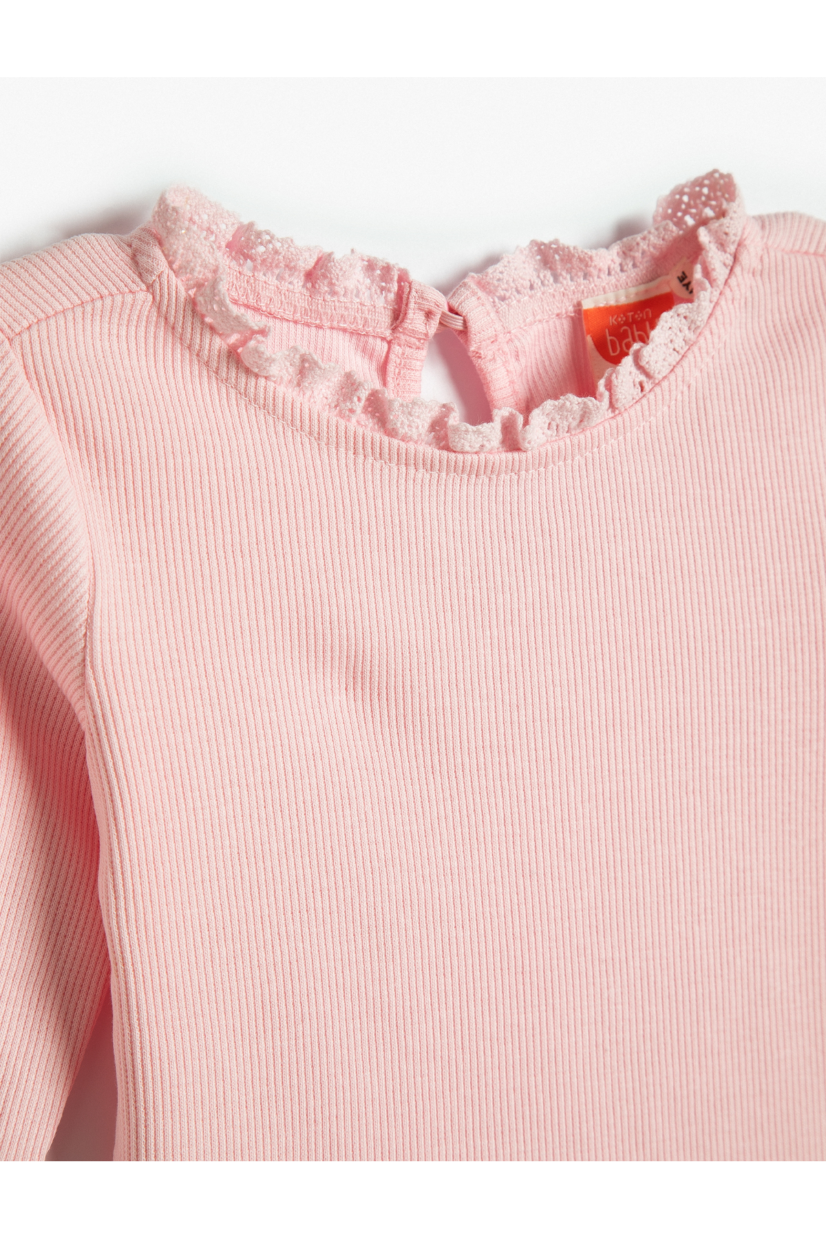 Koton Tişört Uzun Kollu Yuvarlak Yaka Fırfır Detaylı Kaşkorse Pamuklu fotoğrafı 3 (önizleme)