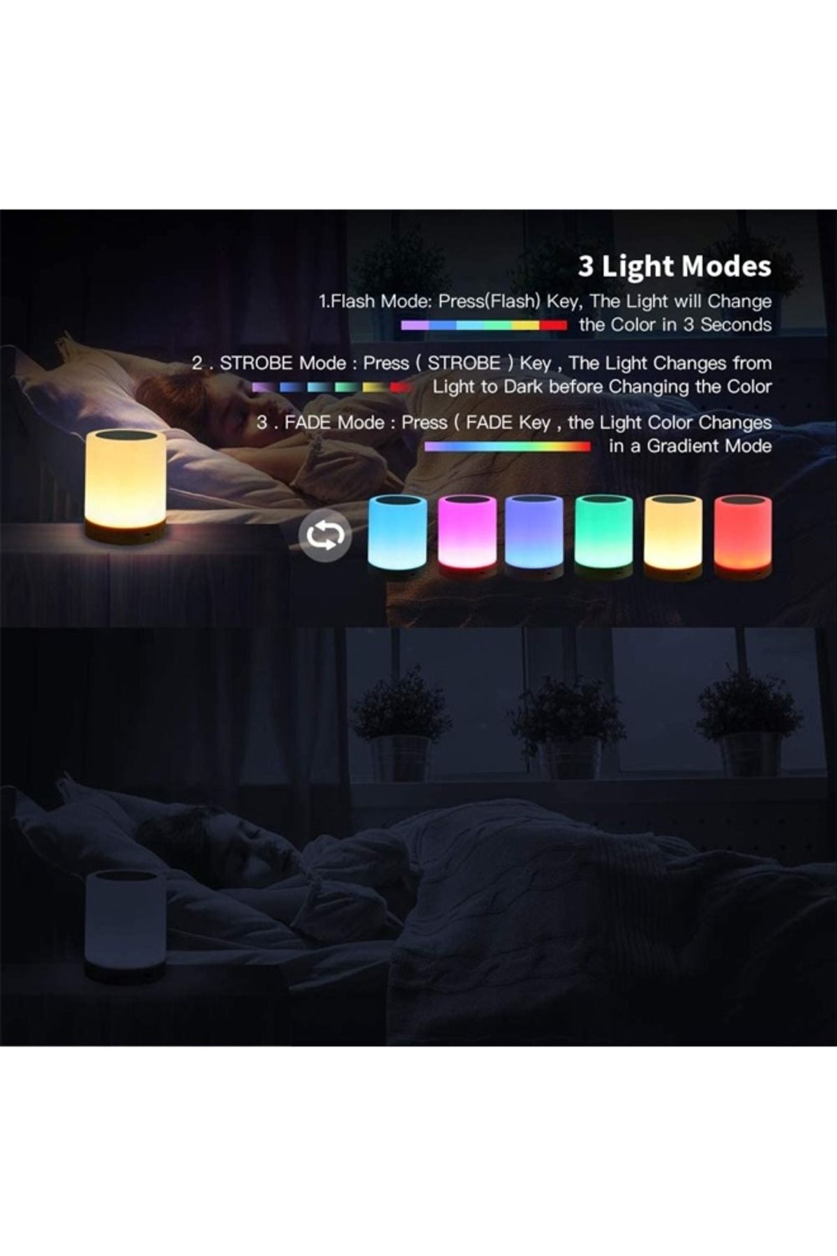 Taimi-مصباح LED ليلي يعمل باللمس مع جهاز تحكم عن بعد متعدد الألوان 5