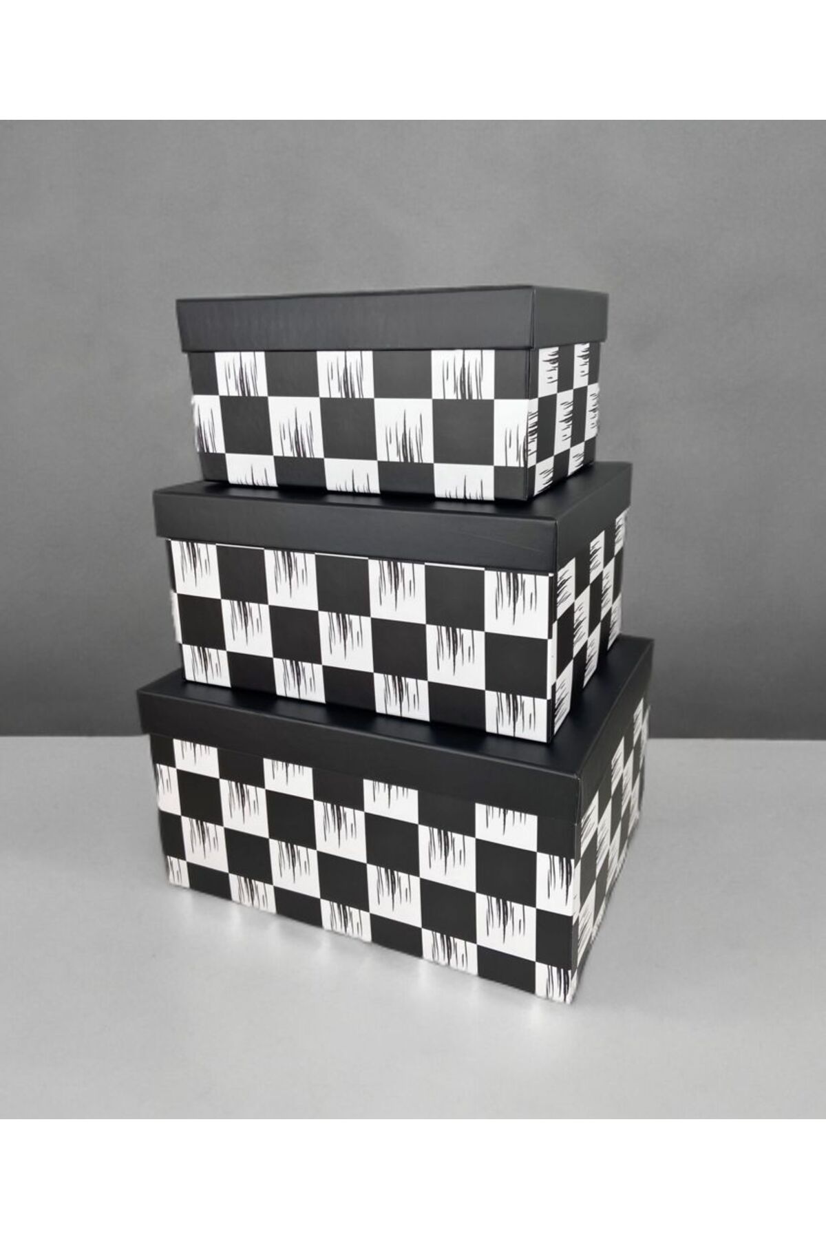 PEKİBU-Large 3-Piece Checkerboard Patterned Box Set 1