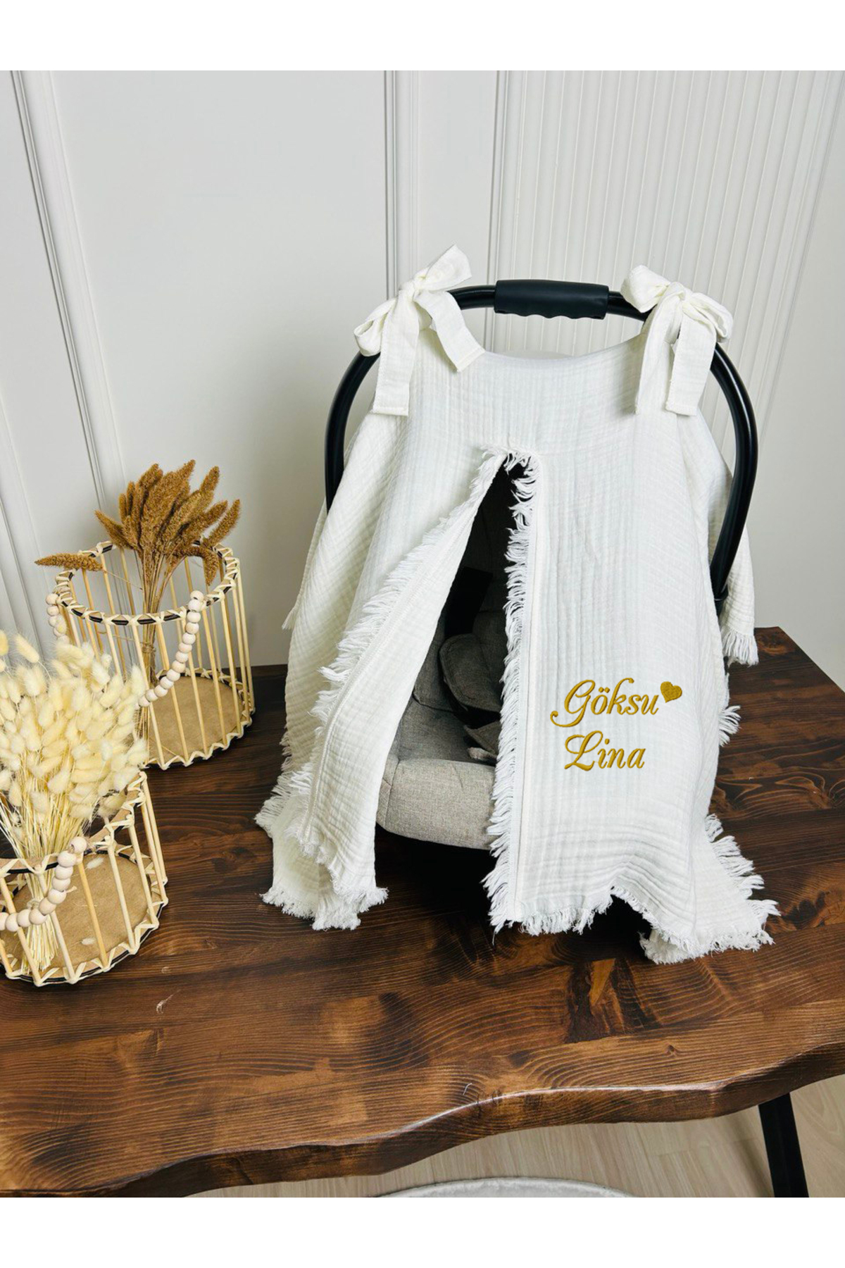 KARSU TASARIM 4 Katlı Müslin Puset Örtüsü İsimli Nakış İşleme %100 Pamuk fotoğrafı 2 (önizleme)