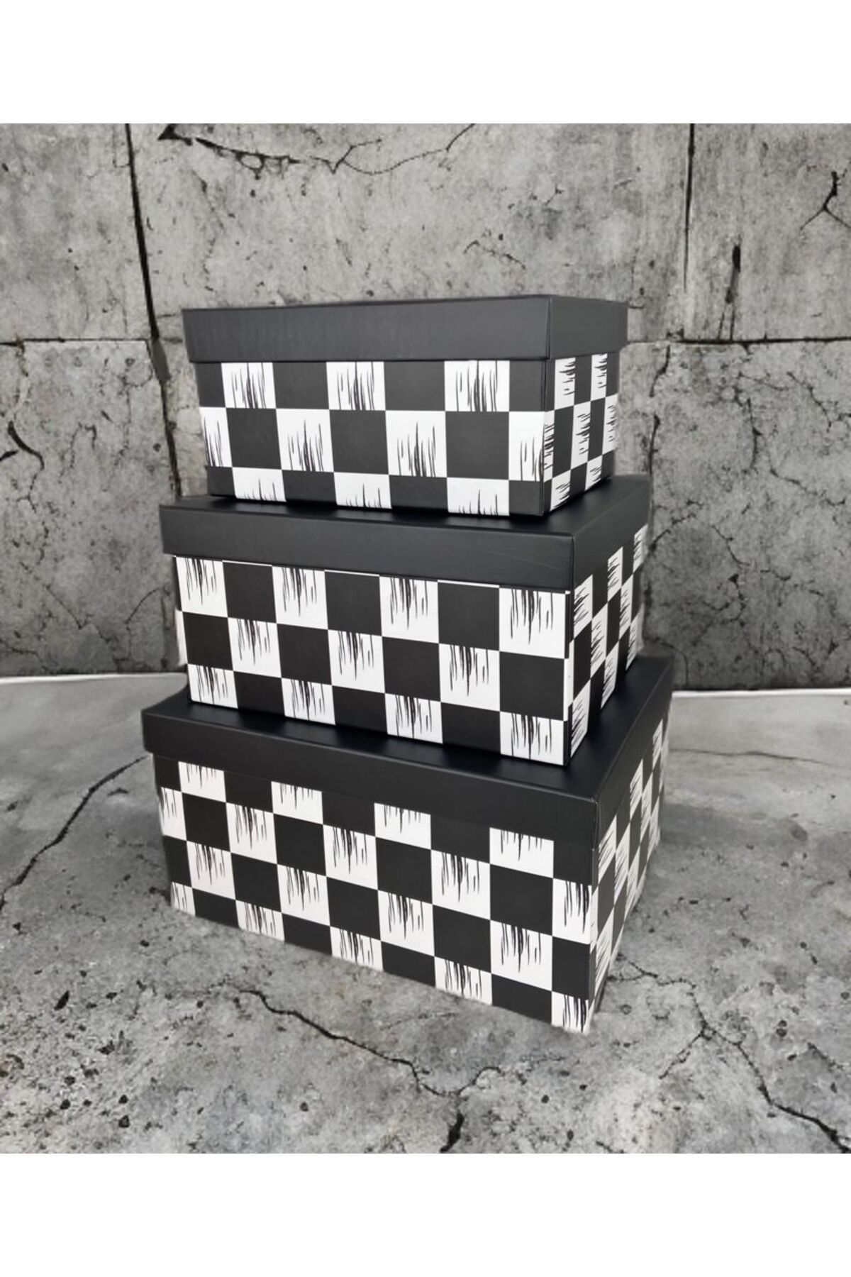 PEKİBU-Large 3-Piece Checkerboard Patterned Box Set 2