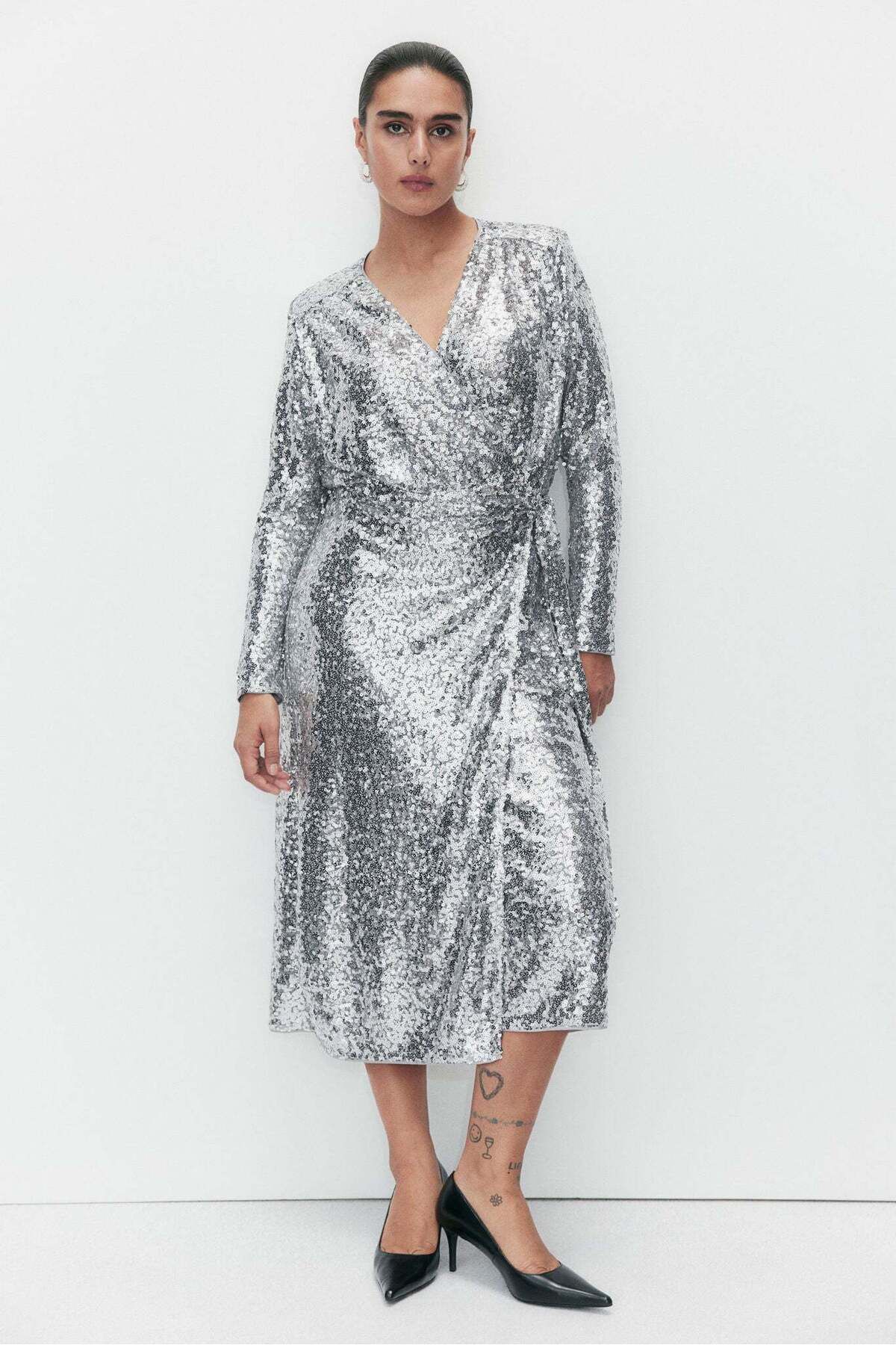 H&M-Sequined wrap dress 3