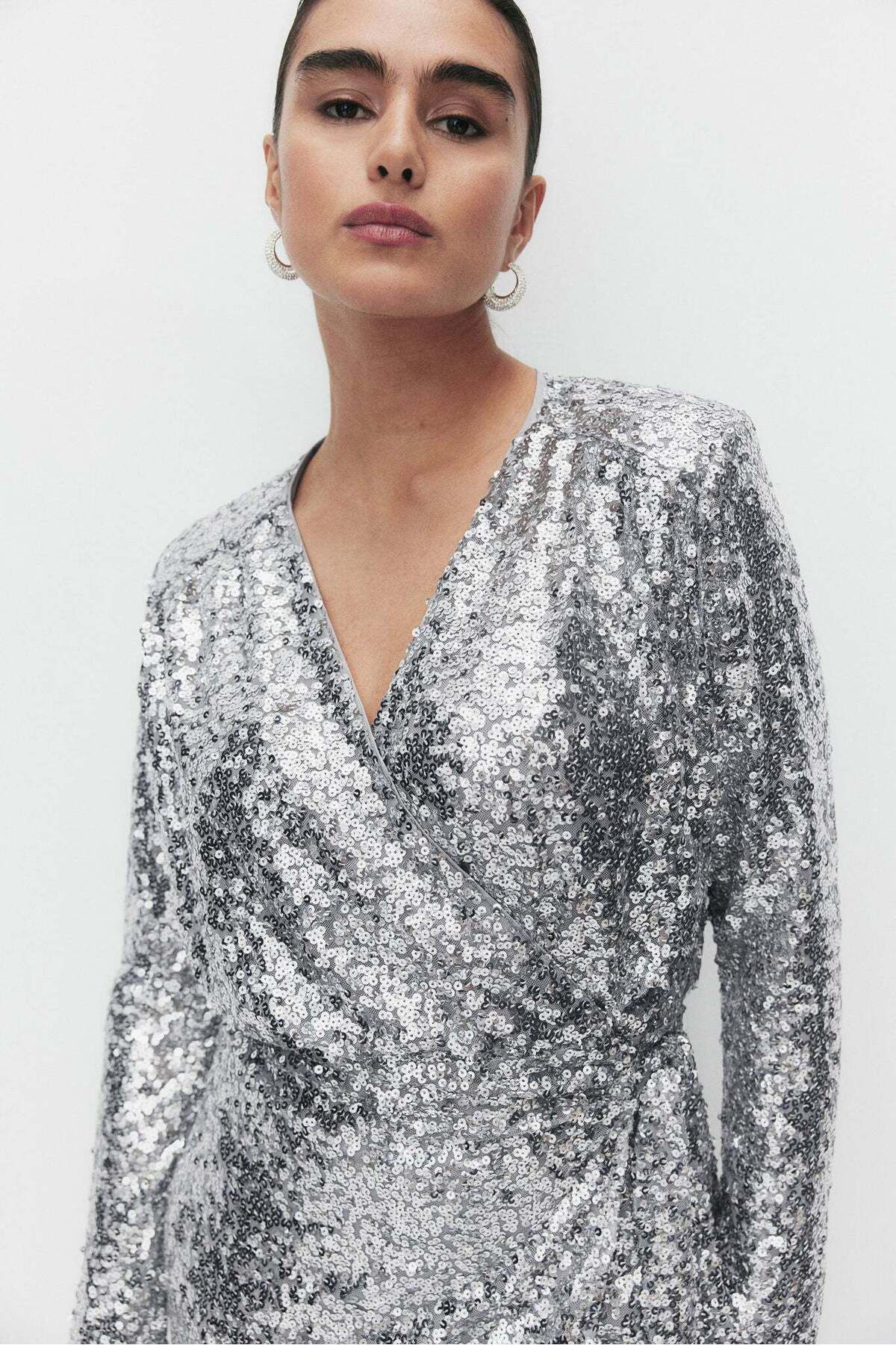 H&M-Sequined wrap dress 6