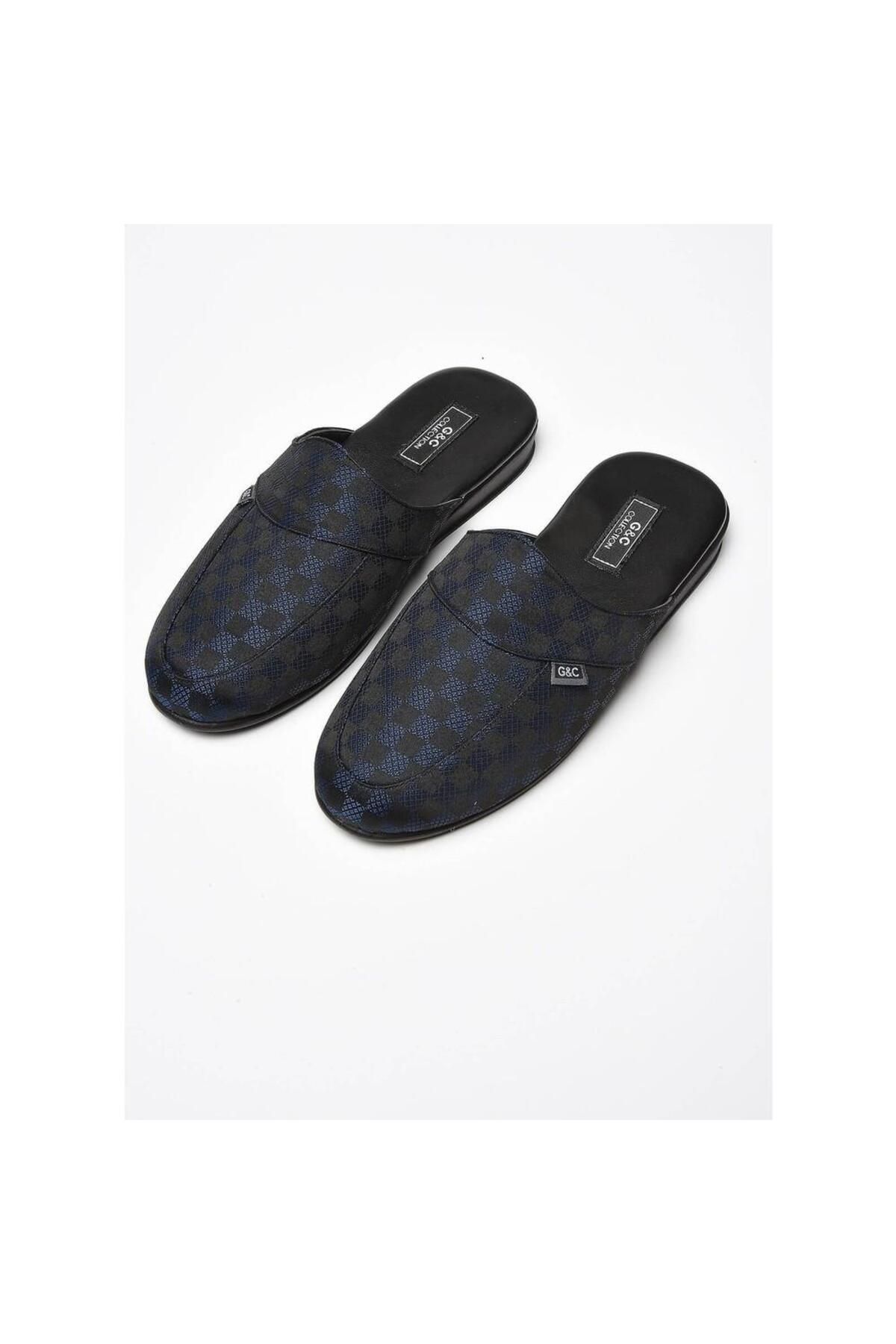 NazikEndam Papuci Pentru Bărbați Bleumarin - Talpă Din Polietilenă, Model În Carouri, Gc385 Masculin - 41
