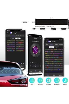 Qifit Led Matrix Panel Dijital Ekran Kumandalı App Kontrollü Oto Aksesuar Yay...