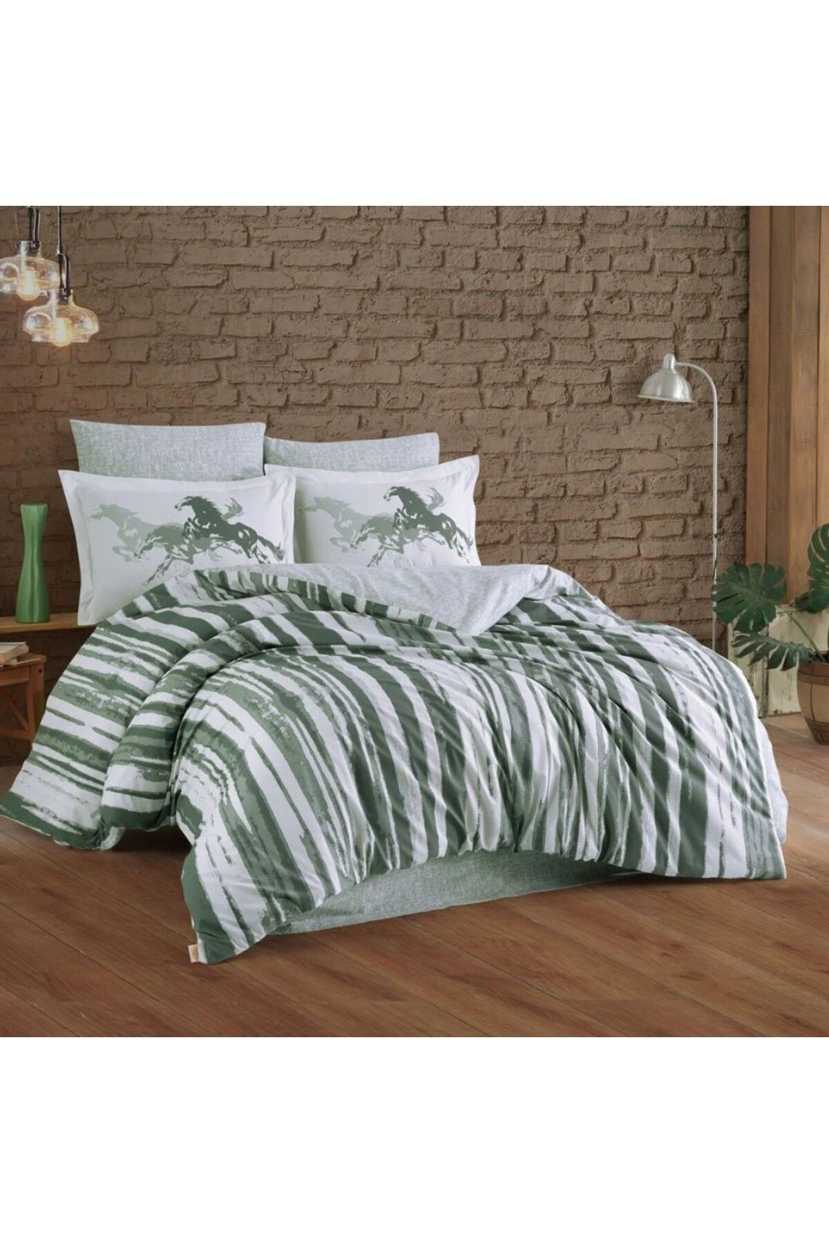 FAYMEM GLOBAL Çift Kişilik Poplin Nevresim Cascade Yeşil