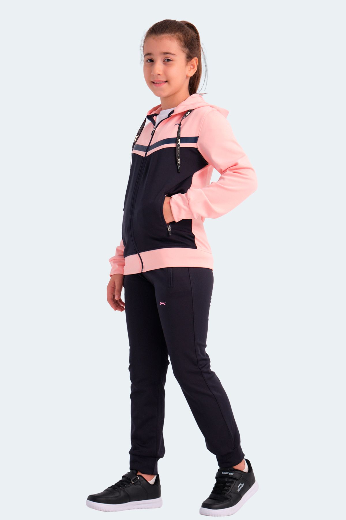 Slazenger-Noon Girl's Tracksuit Set Navy Blue / Pink 1