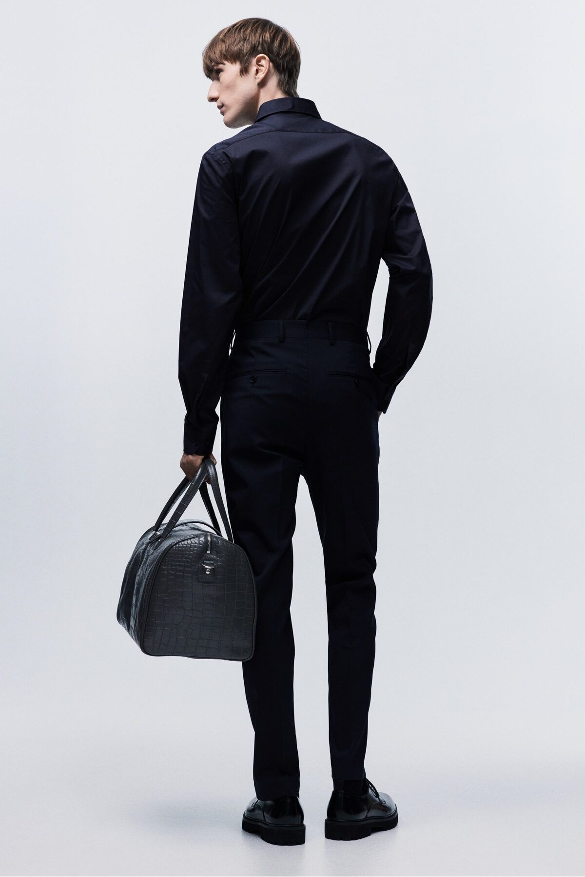 پیراهن / بلوز دکمه دار آبی مردانه کشش باریک و اورجینال H M H&M