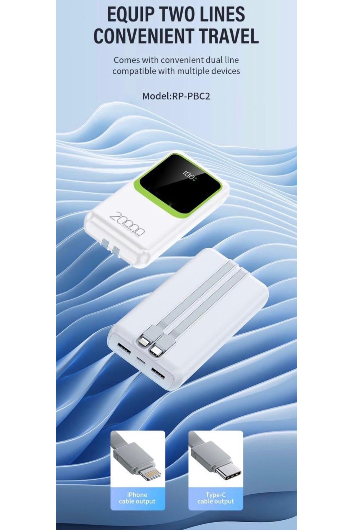 MEKTEK 20.000 mAh 22.5W Kendinden Kablolu Hızlı Powerbank - görsel 5