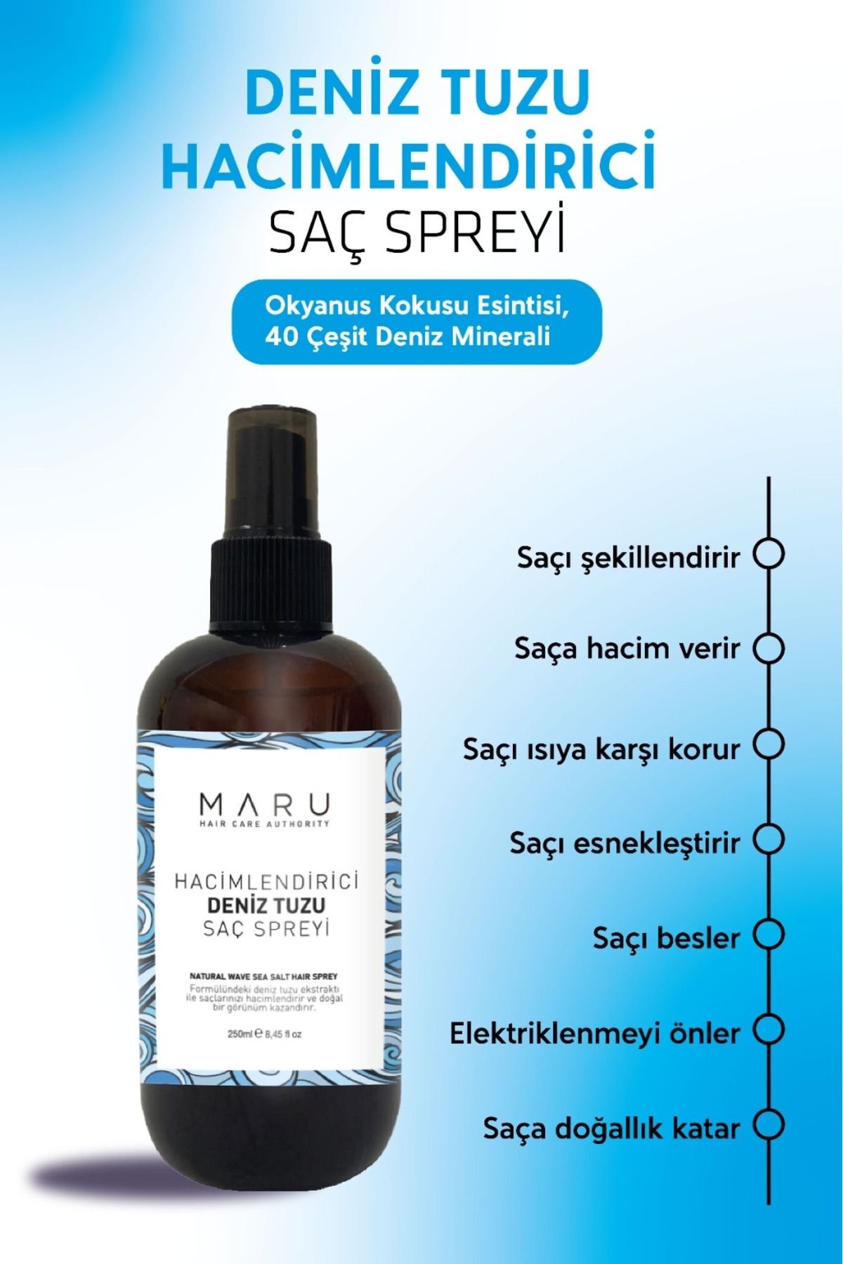 MARU Hacim Ve Dolgunluk Veren Deniz Tuzu Saç Spreyi 250 ml 8699211802453