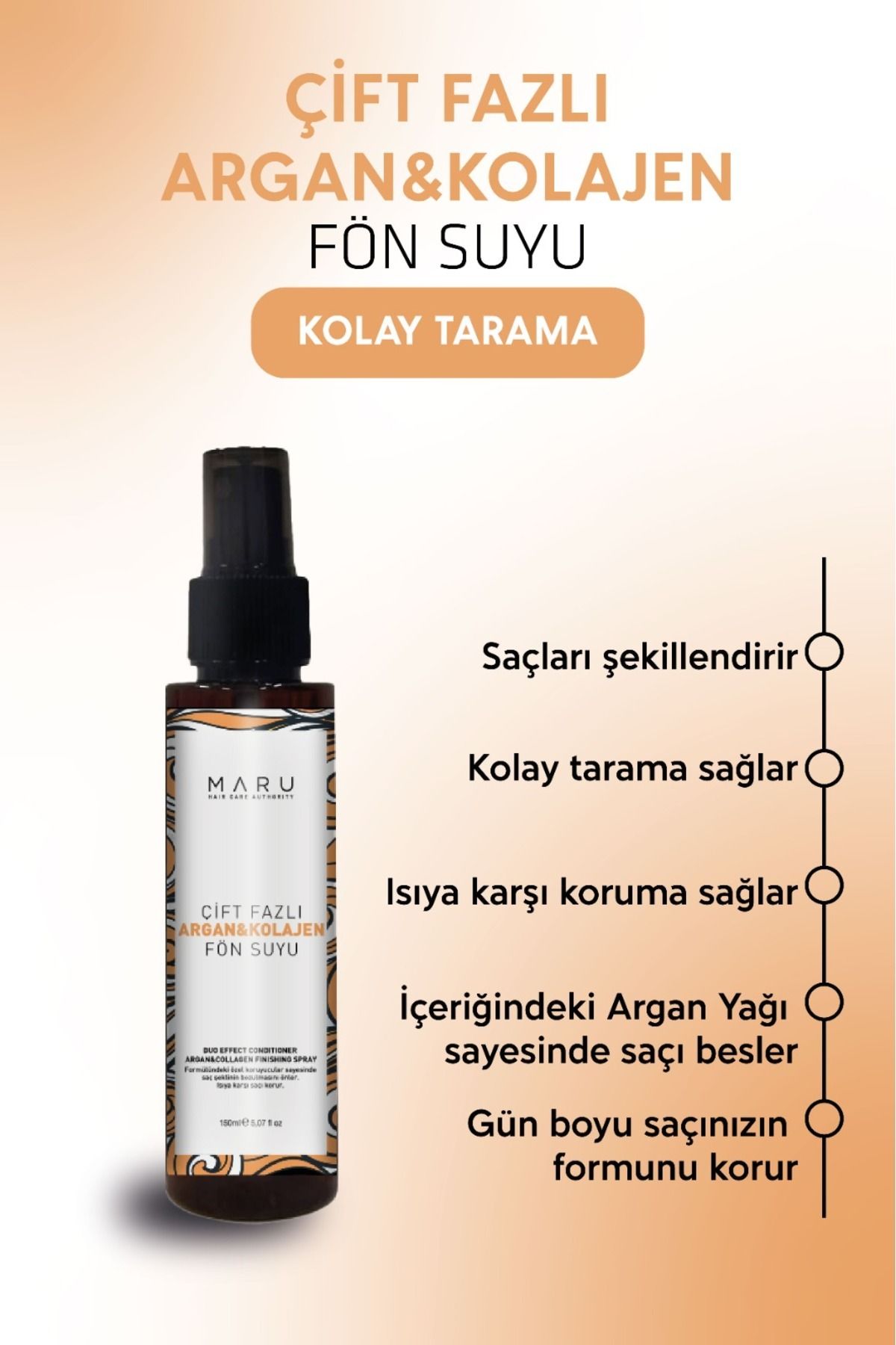 MARU Argan & Collagen Bağ Onarıcı Isı Koruyucu Kolay Tarama Saç Bakım Spreyi 150 ml 8699211721129