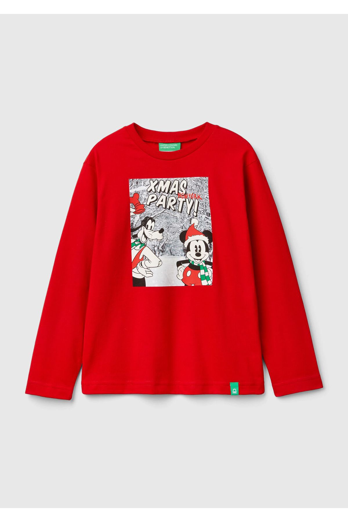 United Colors of Benetton-Boy's Red Hem Logo Front Photo Print Long Sleeve T-Shirt 1