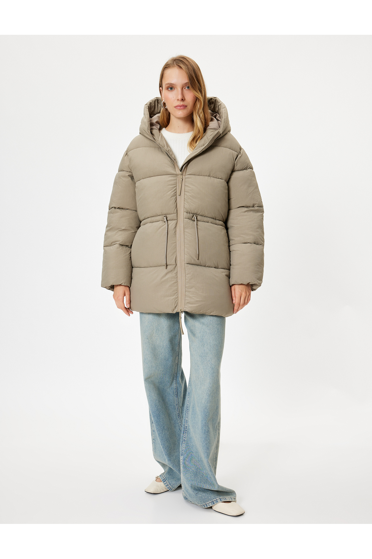 Koton  Kapşonlu Şişme Mont Oversize Cepli Fermuarlı - Görsel 3