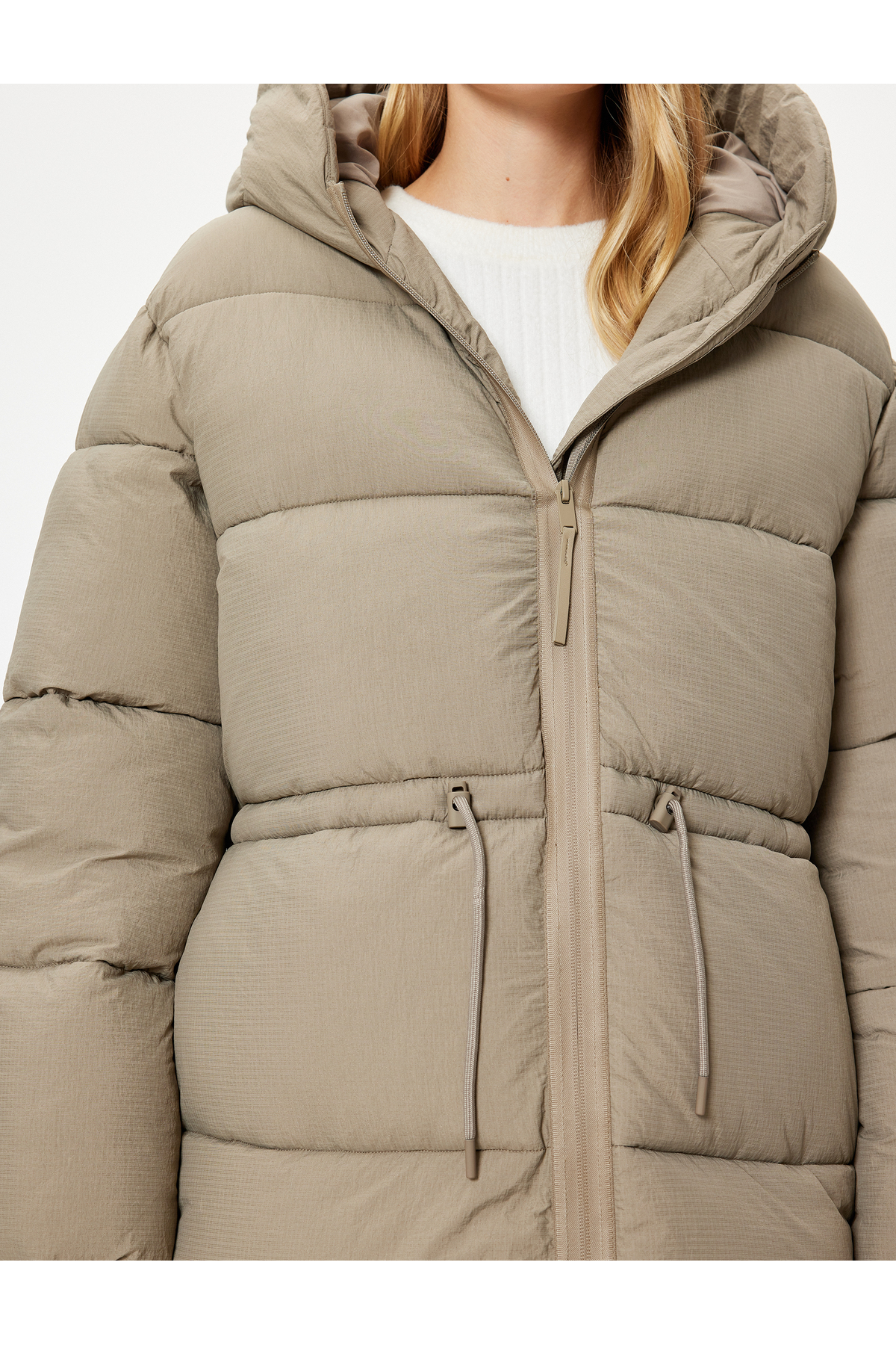 Koton  Kapşonlu Şişme Mont Oversize Cepli Fermuarlı - Görsel 5