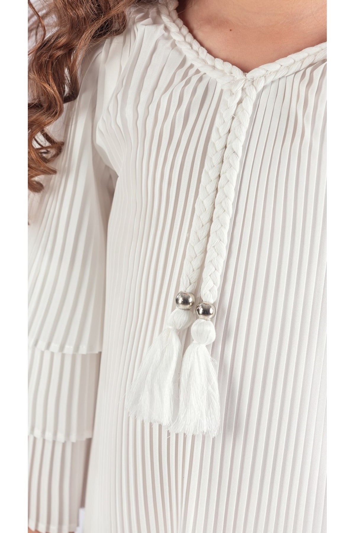 Mnk Baby&Kids Kız Çocuk Krep Plise Elbise MNK0595 BEYAZ fotoğrafı 4 (önizleme)