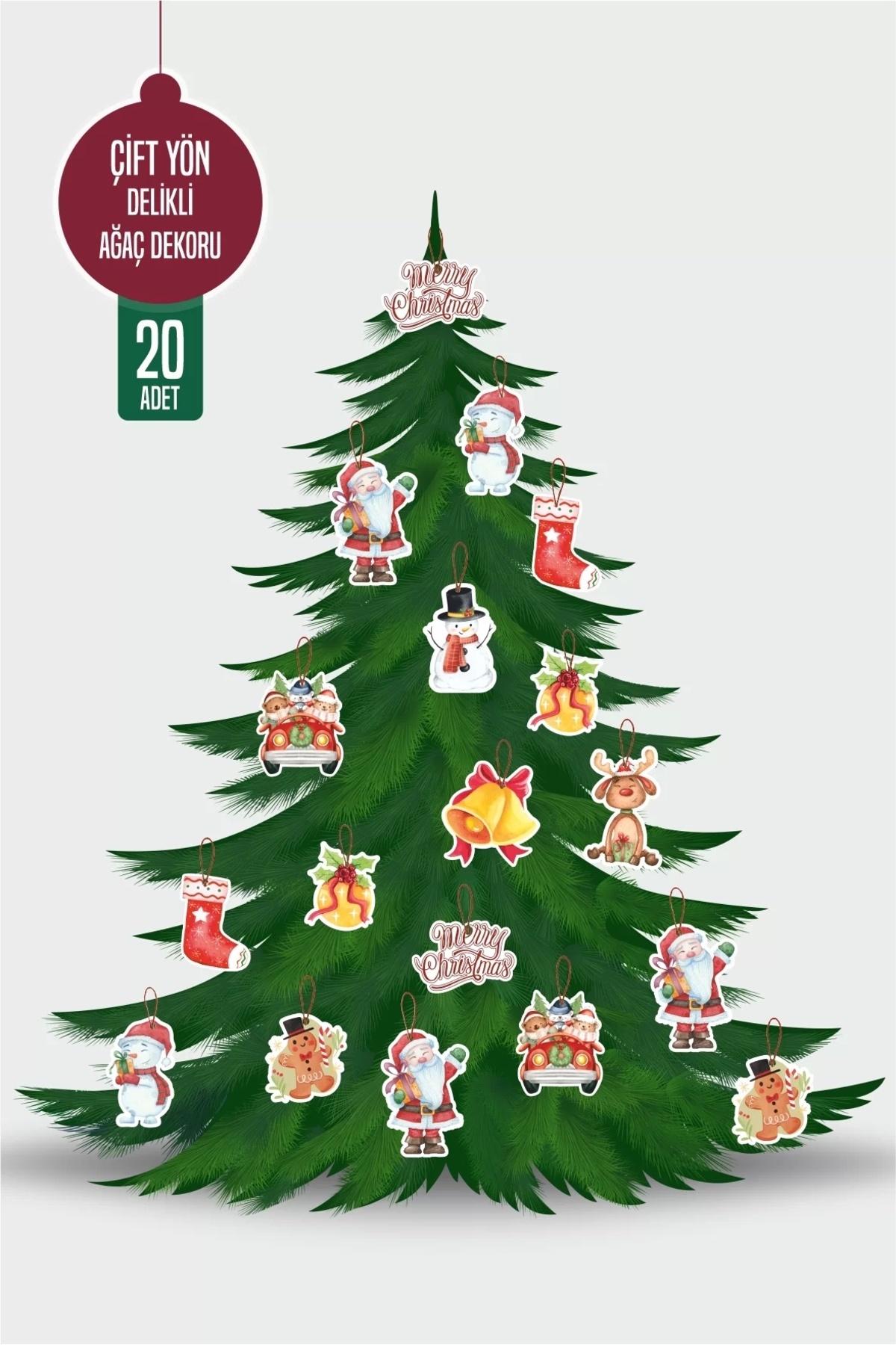 neşeli günlerim Yılbaşı Christmas Ağaç Dekoru 20'li Çift Yön *kalın Kağıt