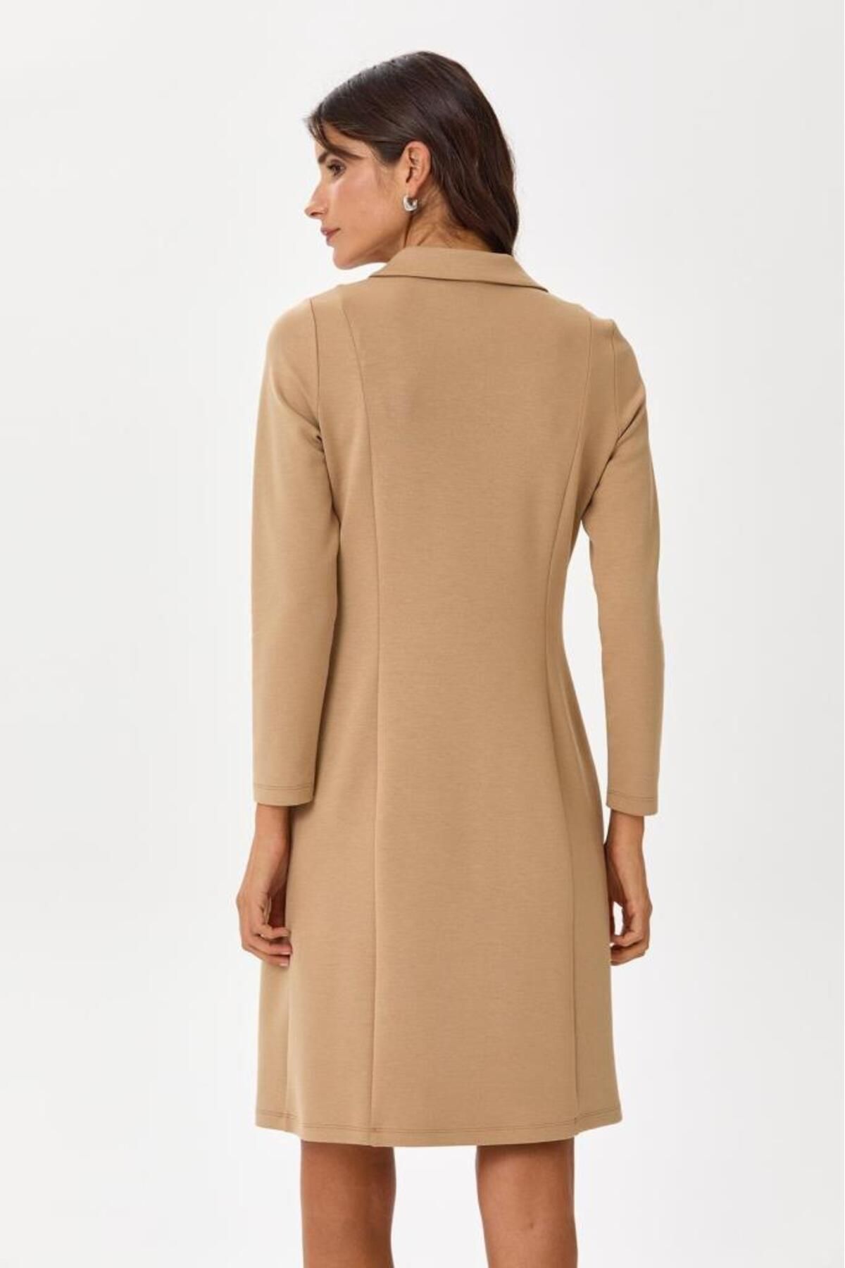 İKİLER-Polo Neck Front Button Pocket Dress 245-2502 5