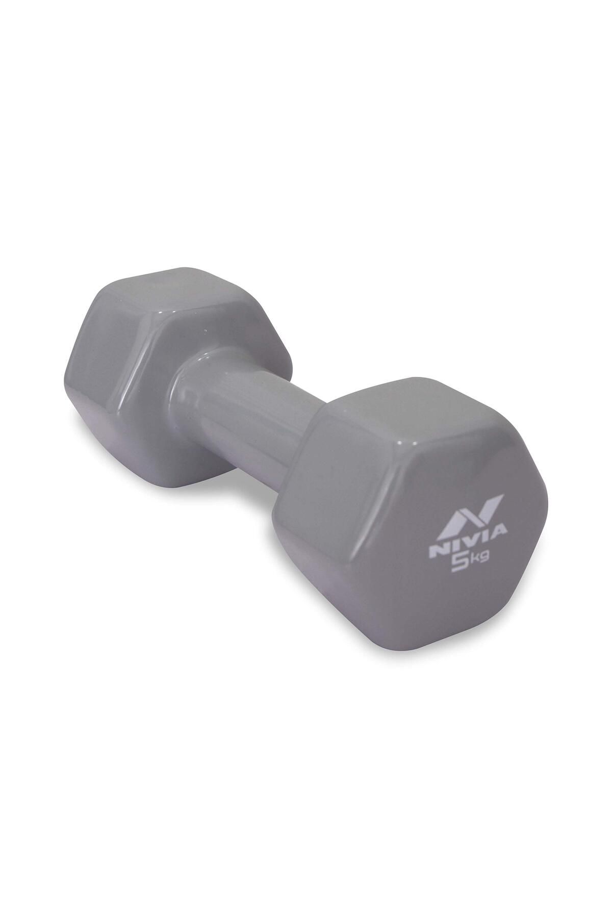 Nivia-Vinyl Dumbbells of 10Kg (22LB) 2 Dumbbells of 5Kg (11LB) | Grey | Material : Vinyl Coat Iron 5