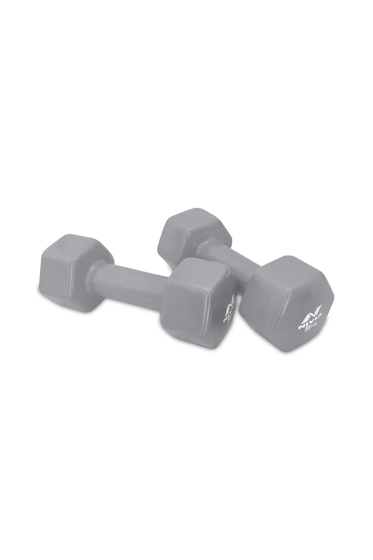 Nivia-Vinyl Dumbbells of 10Kg (22LB) 2 Dumbbells of 5Kg (11LB) | Grey | Material : Vinyl Coat Iron 1