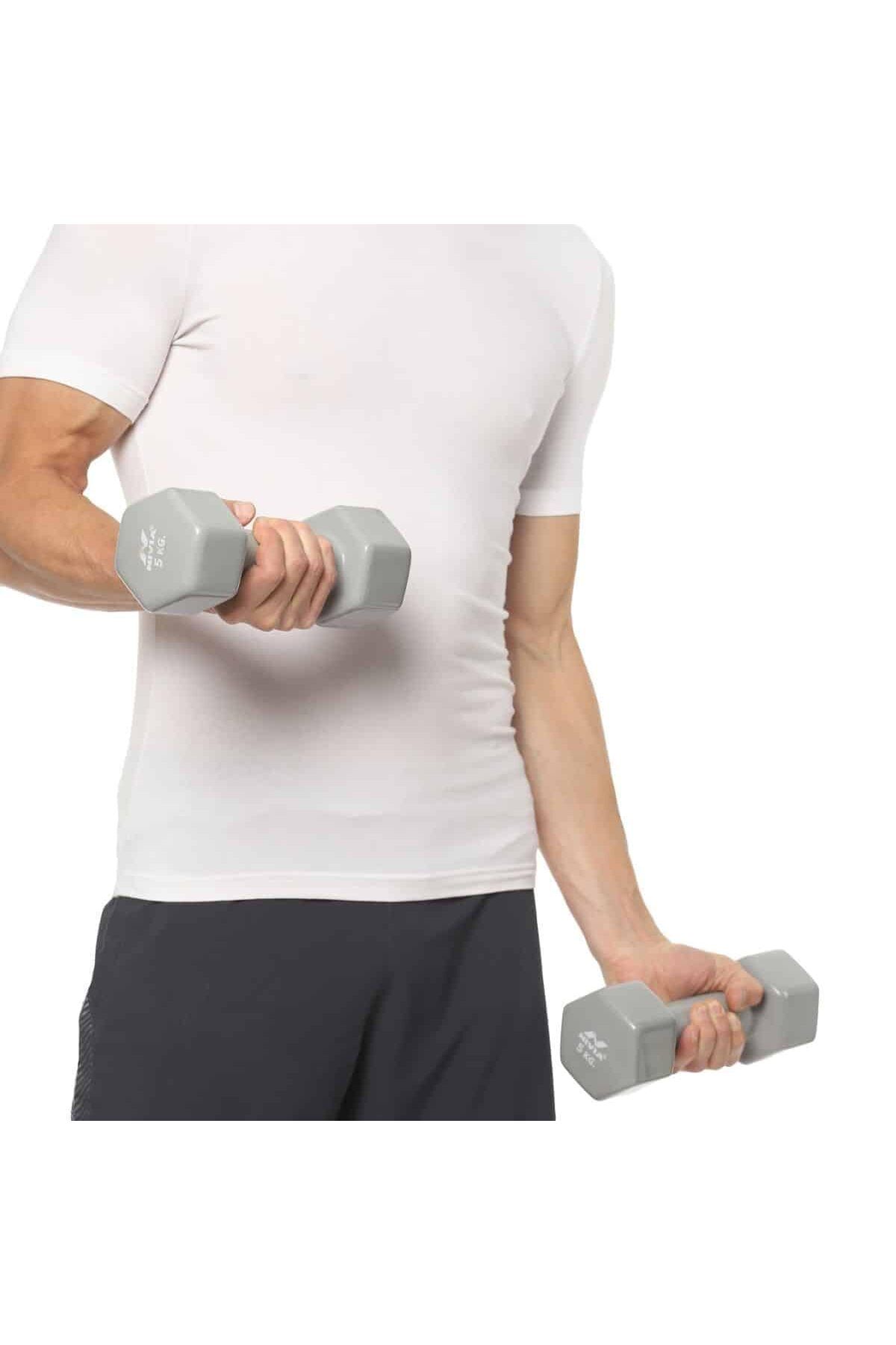 Nivia-Vinyl Dumbbells of 10Kg (22LB) 2 Dumbbells of 5Kg (11LB) | Grey | Material : Vinyl Coat Iron 3