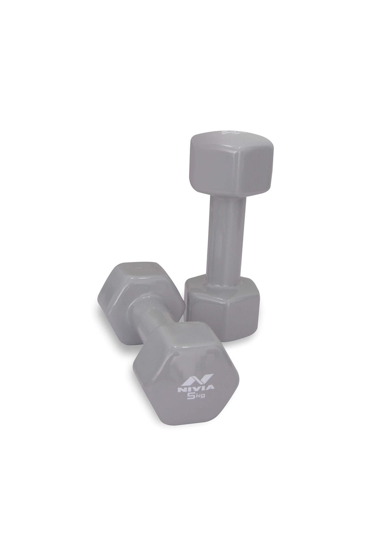 Nivia-Vinyl Dumbbells of 10Kg (22LB) 2 Dumbbells of 5Kg (11LB) | Grey | Material : Vinyl Coat Iron 4