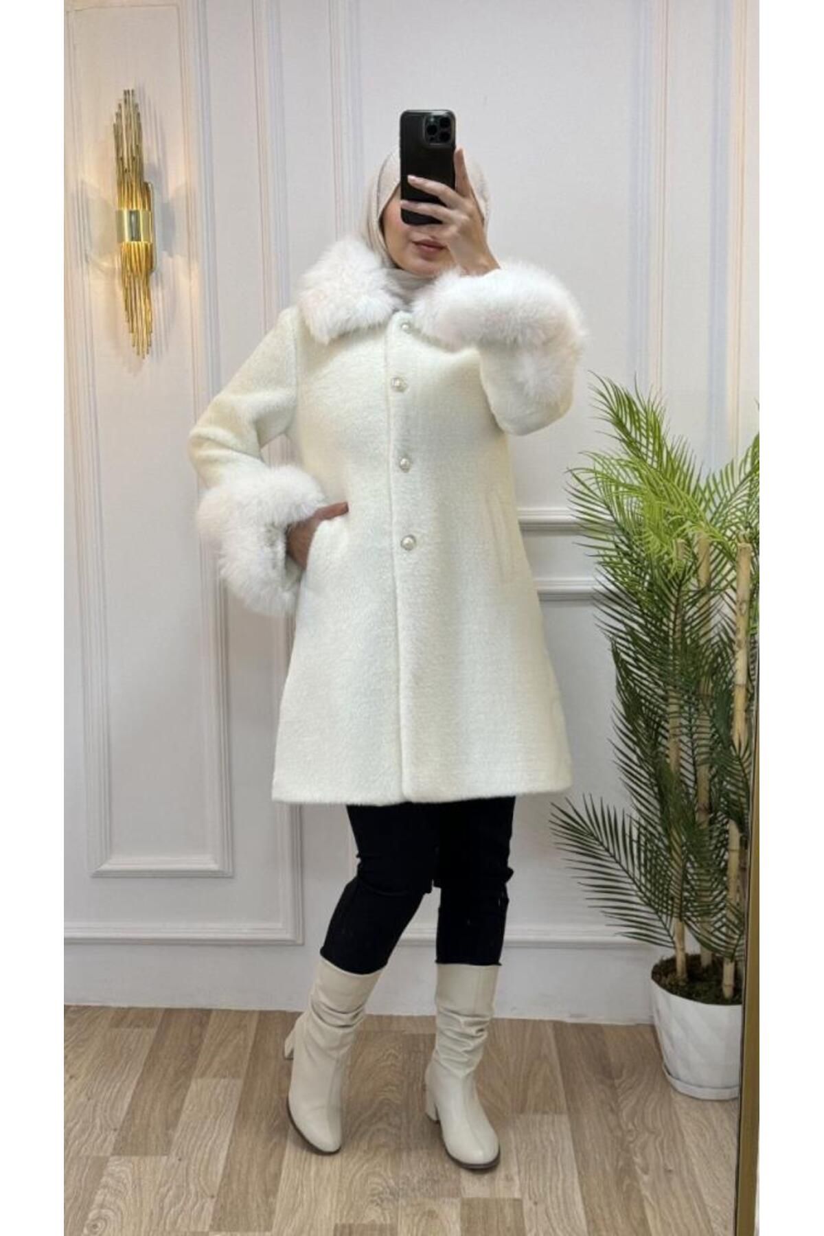 Tebrikler tekstil-Women's Winter Stylish Trench Coat - Shearling Collar, Bracelet Model Z0001, New Season 3