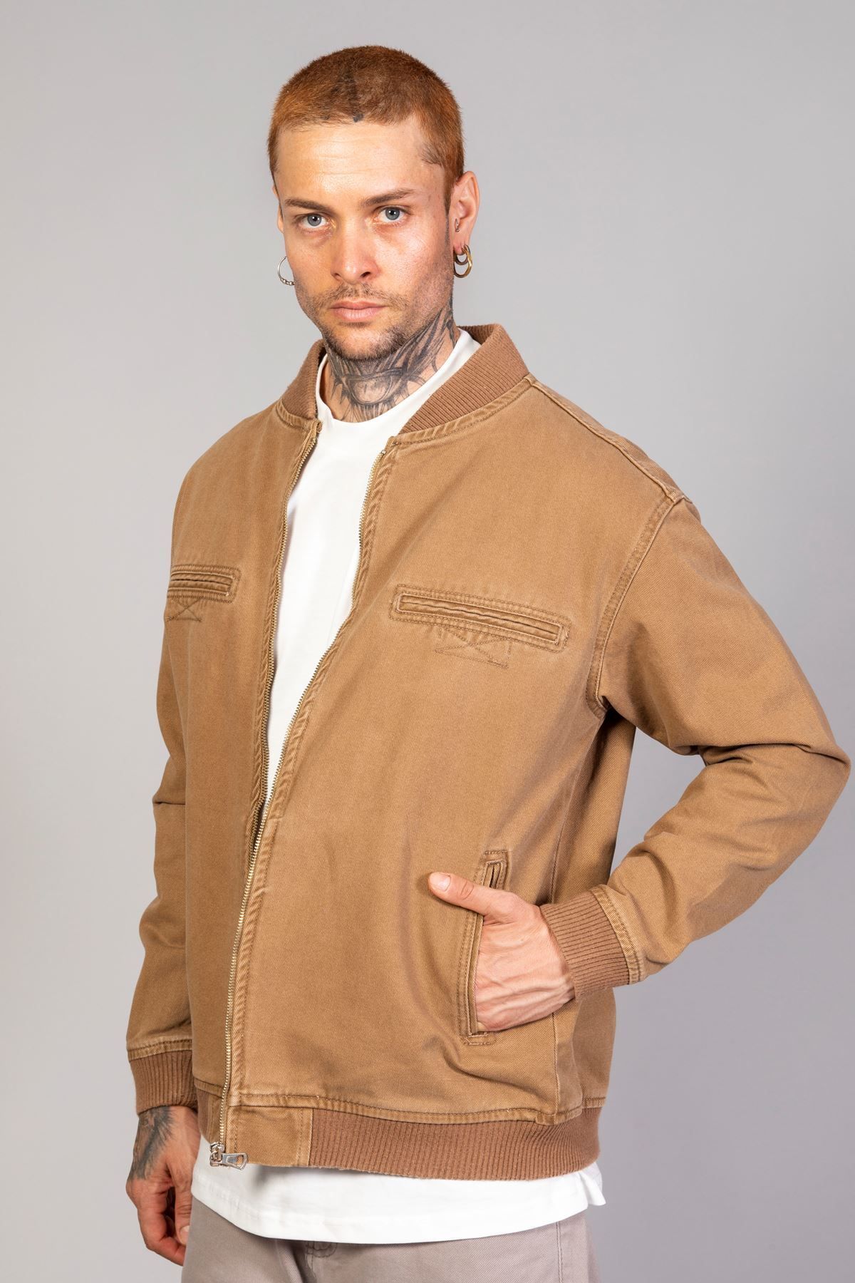 کت چند رنگ مردانه ژاکت شلوار جین دوچرخه سواری بیش از حد قهوه زیپ LTC Jeans