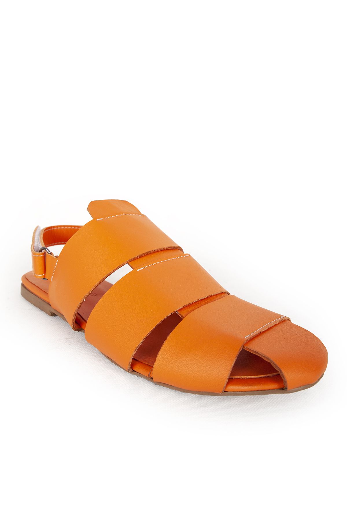 Dericlub-Dericlub Sandals for Women - Closed Front, Real Leather, Casual Zy 7987 Orange 5