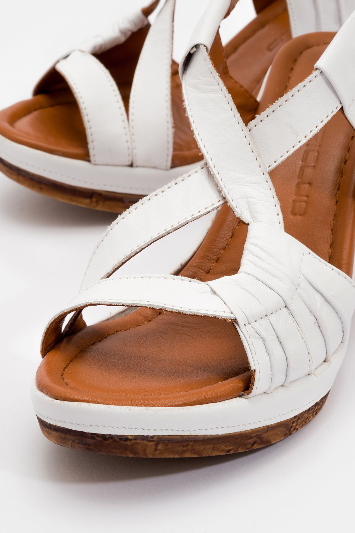 Dericlub-Zy 5345 White Wedge Heeled Leather Women's Sandals 3