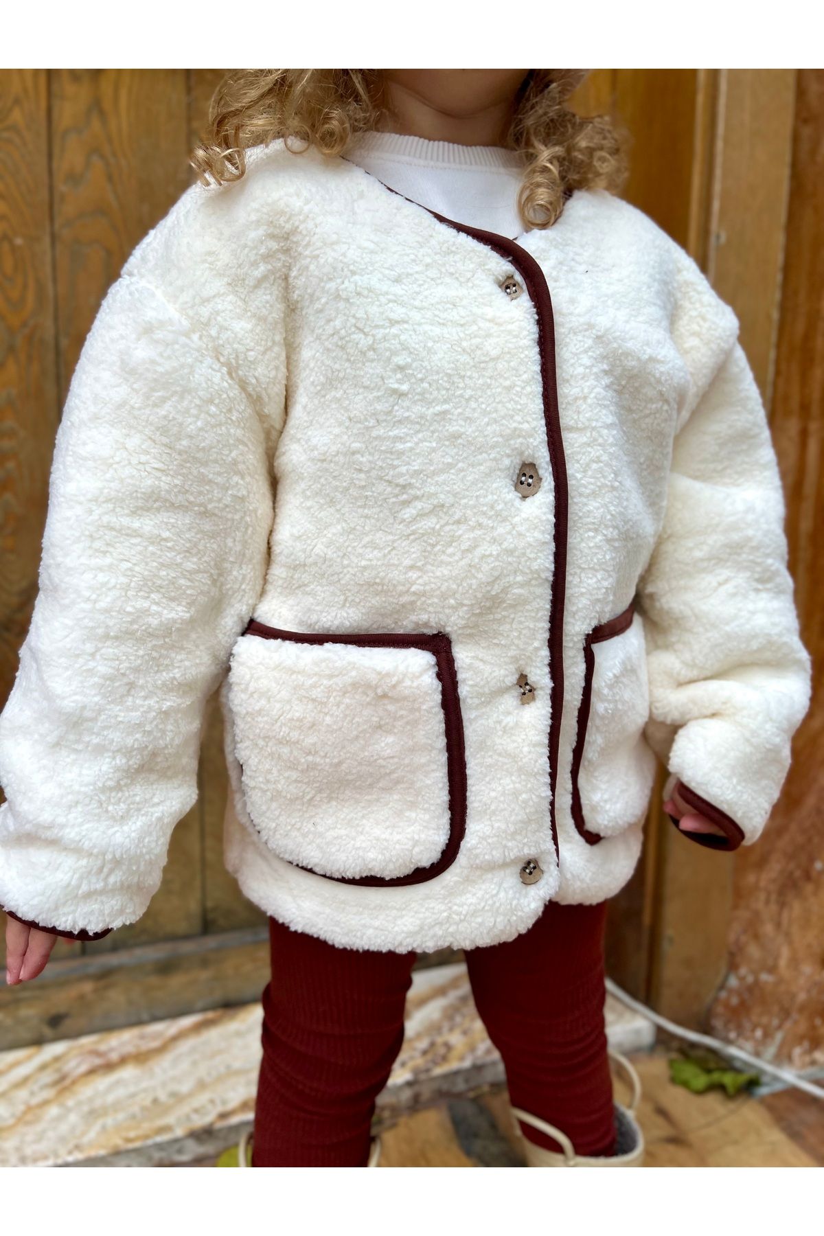 DİVİSTA-Unisex Kids White Welsoft Plush Cardigan 6