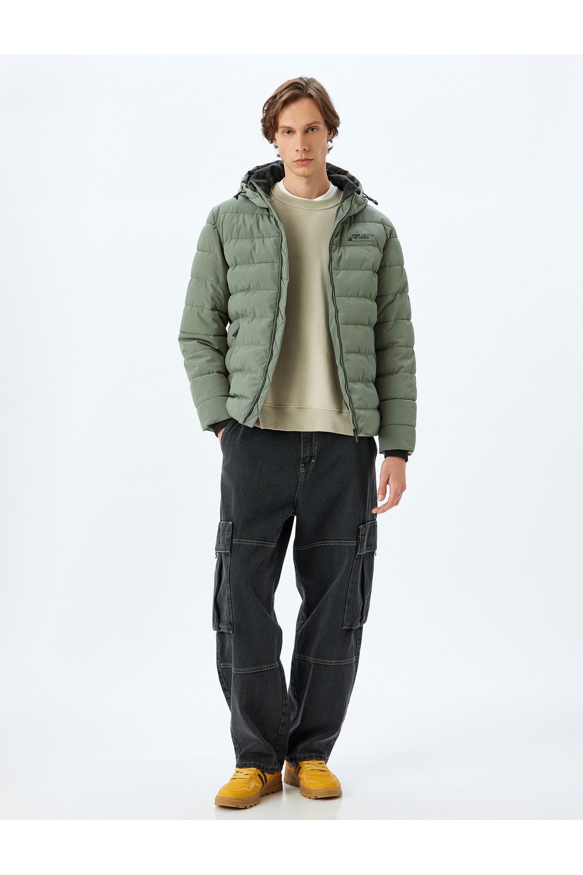 Koton-Slim Fit Zippered Puffer Jacket - Slogan Printed 2