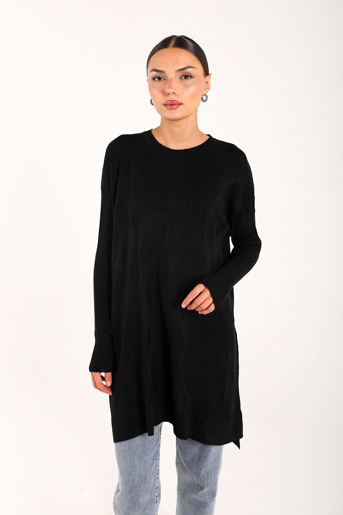 Melike Tatar-Black Patterned Knitwear Tunic 70-2173 3