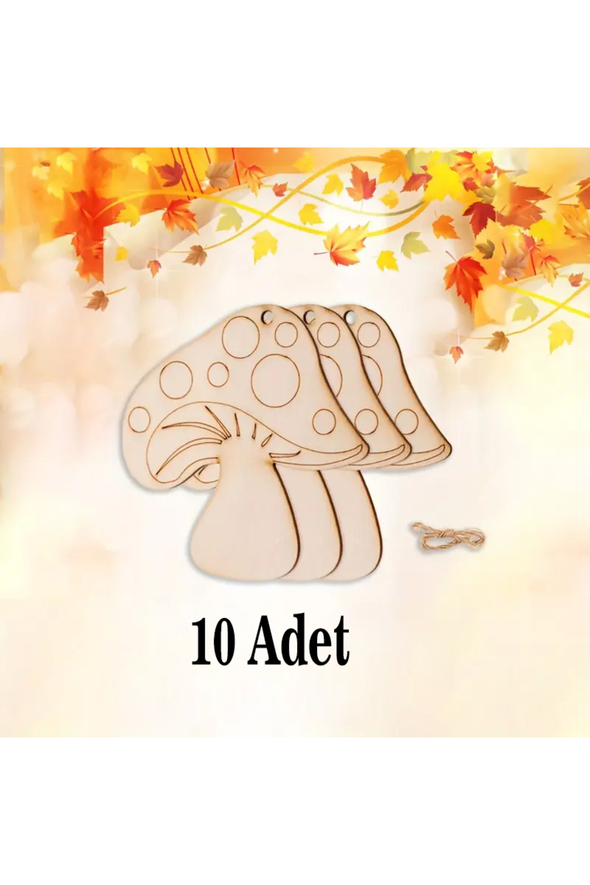 10 Adet Ahşap Mantar Boyama Seti + 6 lı Boya ve 2 Fırça ile 7
