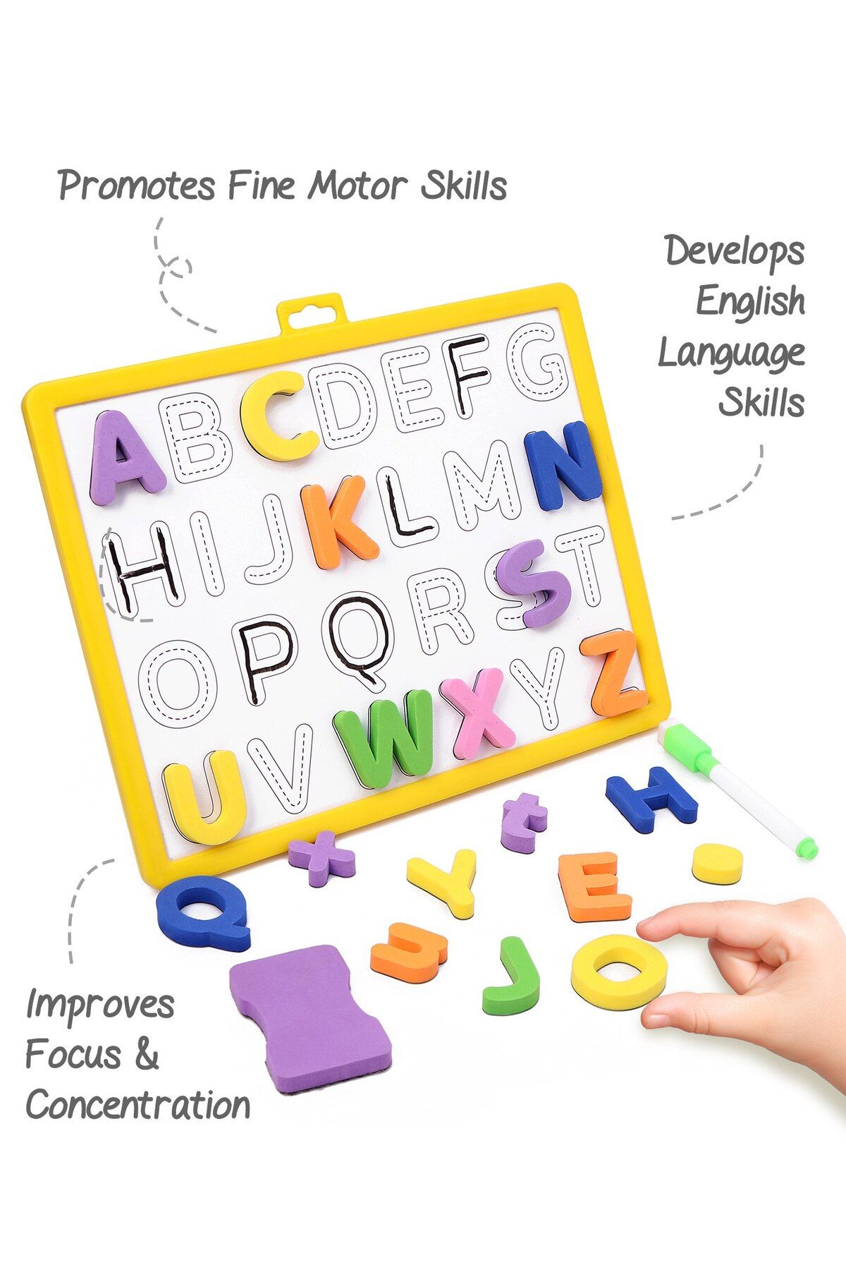 Intelliskills-مجموعة الأبجدية المغناطيسية Intelliskills - 55 قطعة، لوحة الكتابة والمسح للأطفال من سن 3 سنوات فما فوق 5