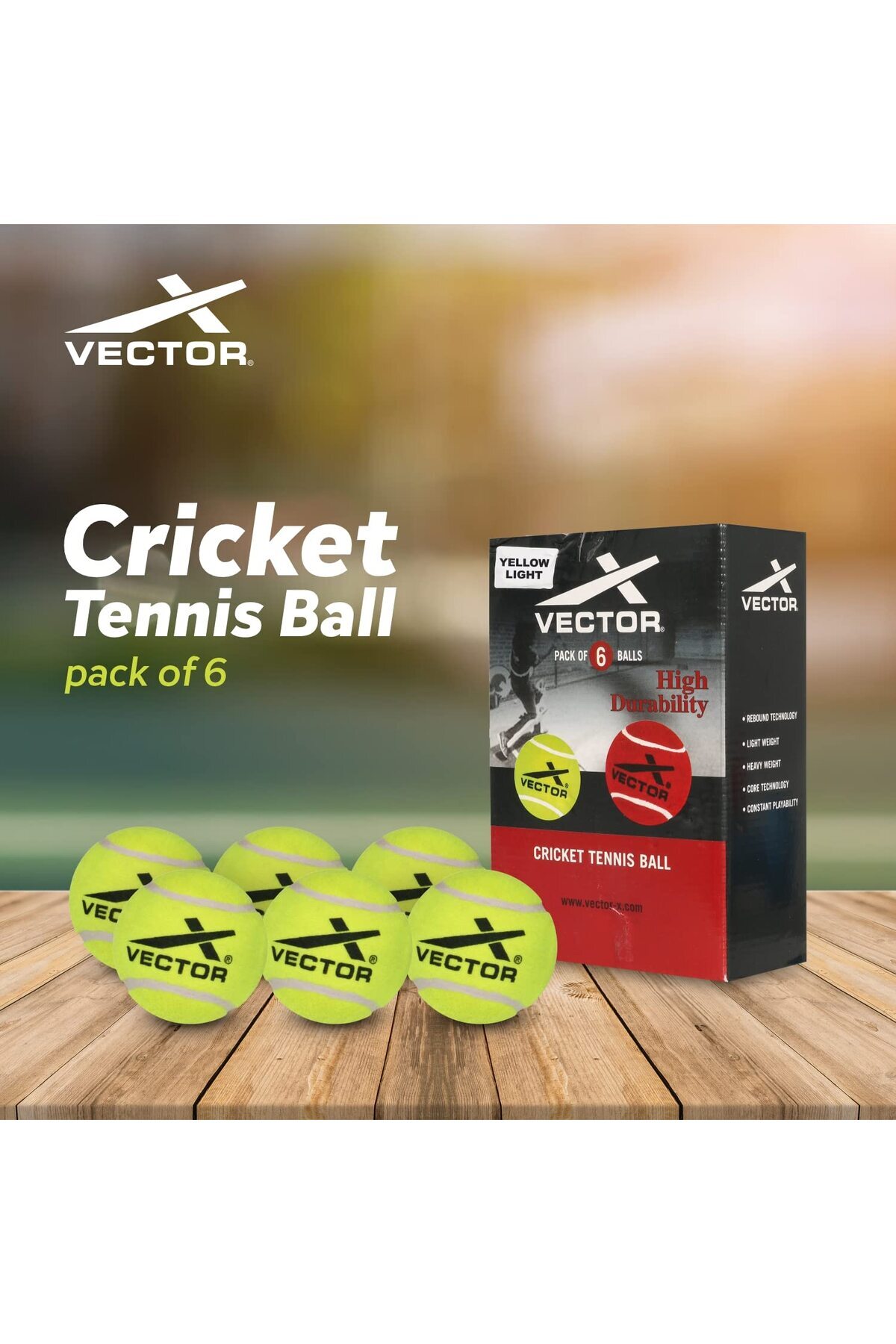 Vector X-Light Cricket Tennis Ball, Pack of 6, Yellow 5