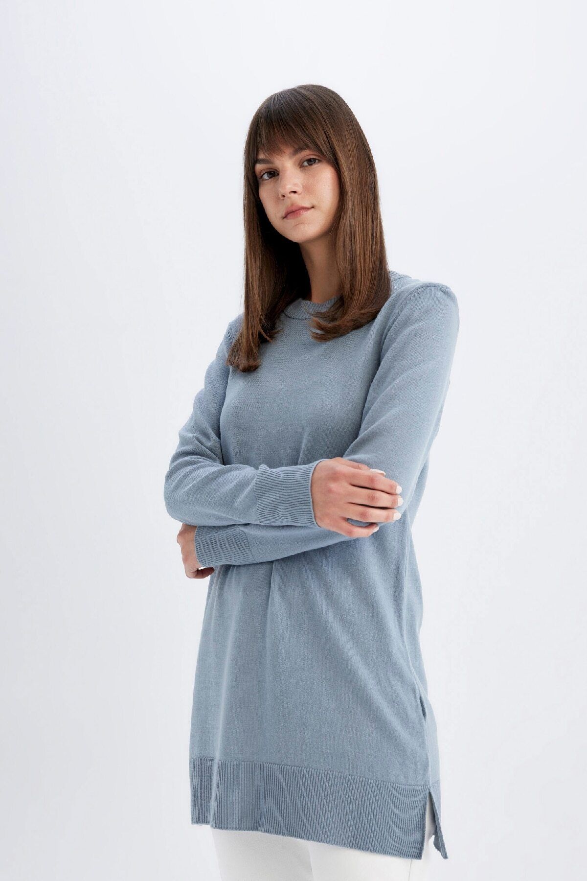 DeFacto-Crew Neck Slit Regular Fit Sweater Tunic - H3431Az24Au 4