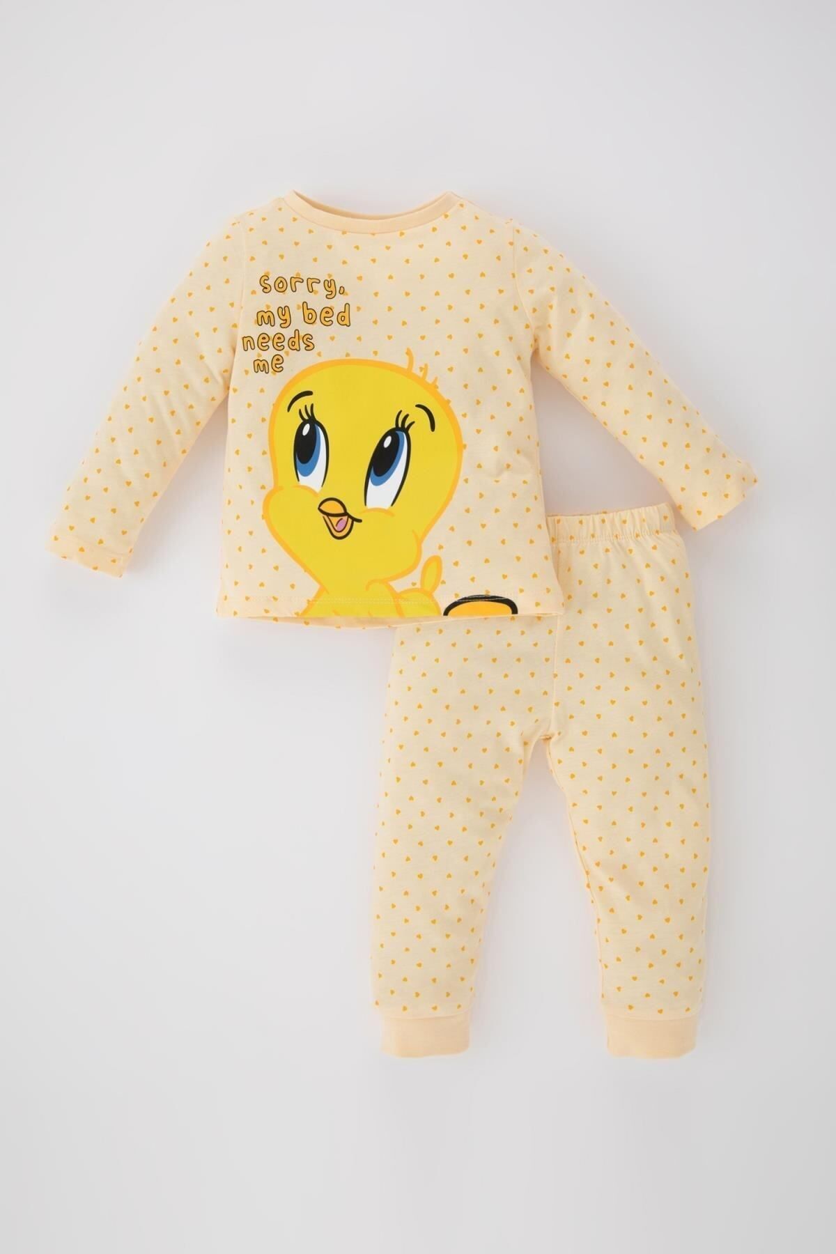 DeFacto-Looney Tunes Baby-Mädchen-Pyjama-Set mit langen Ärmeln aus gekämmter Baumwolle – A9327a523au 1