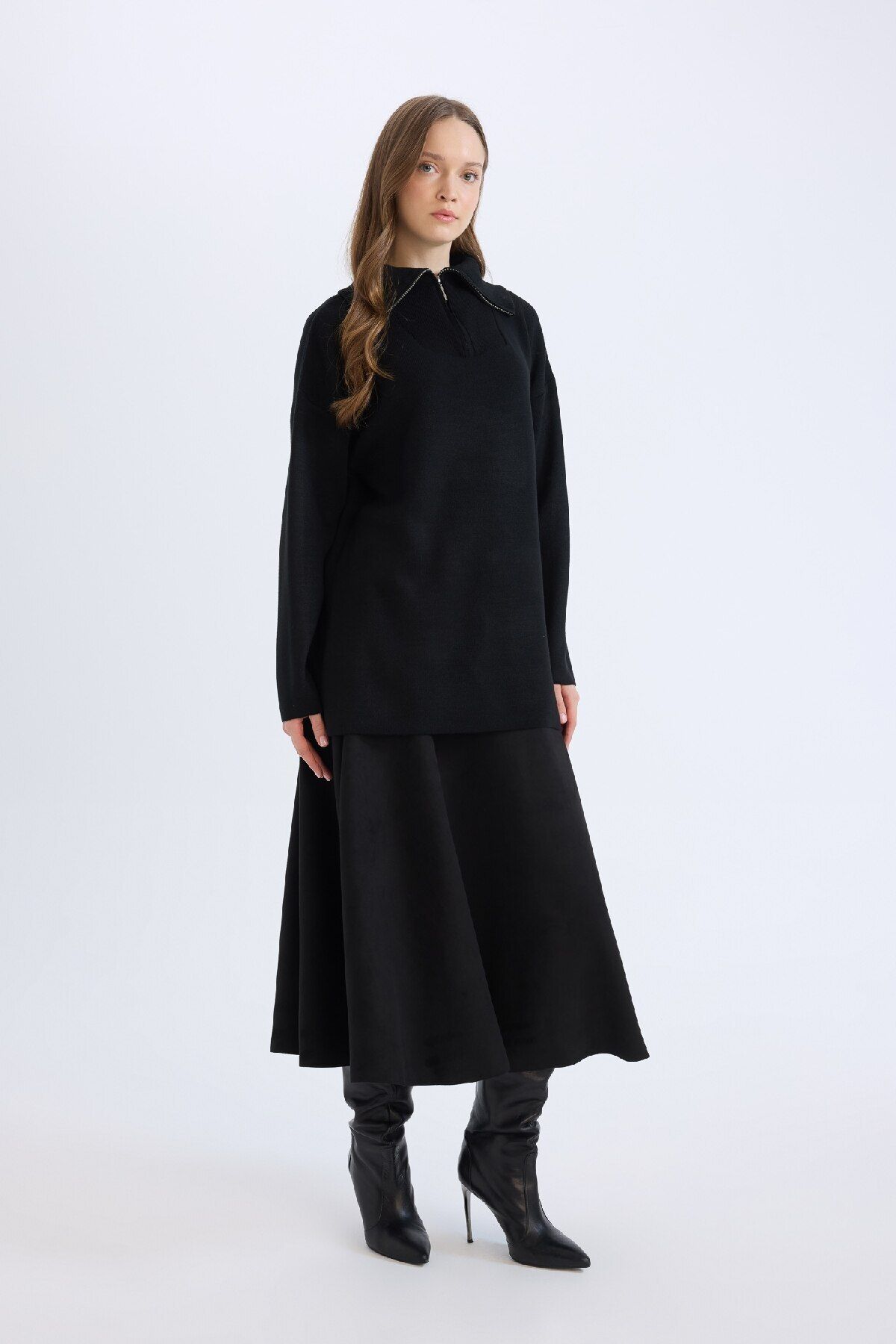 DeFacto-A-Line Basic Plain Suede Midi Skirt E5405Ax24Wn 4