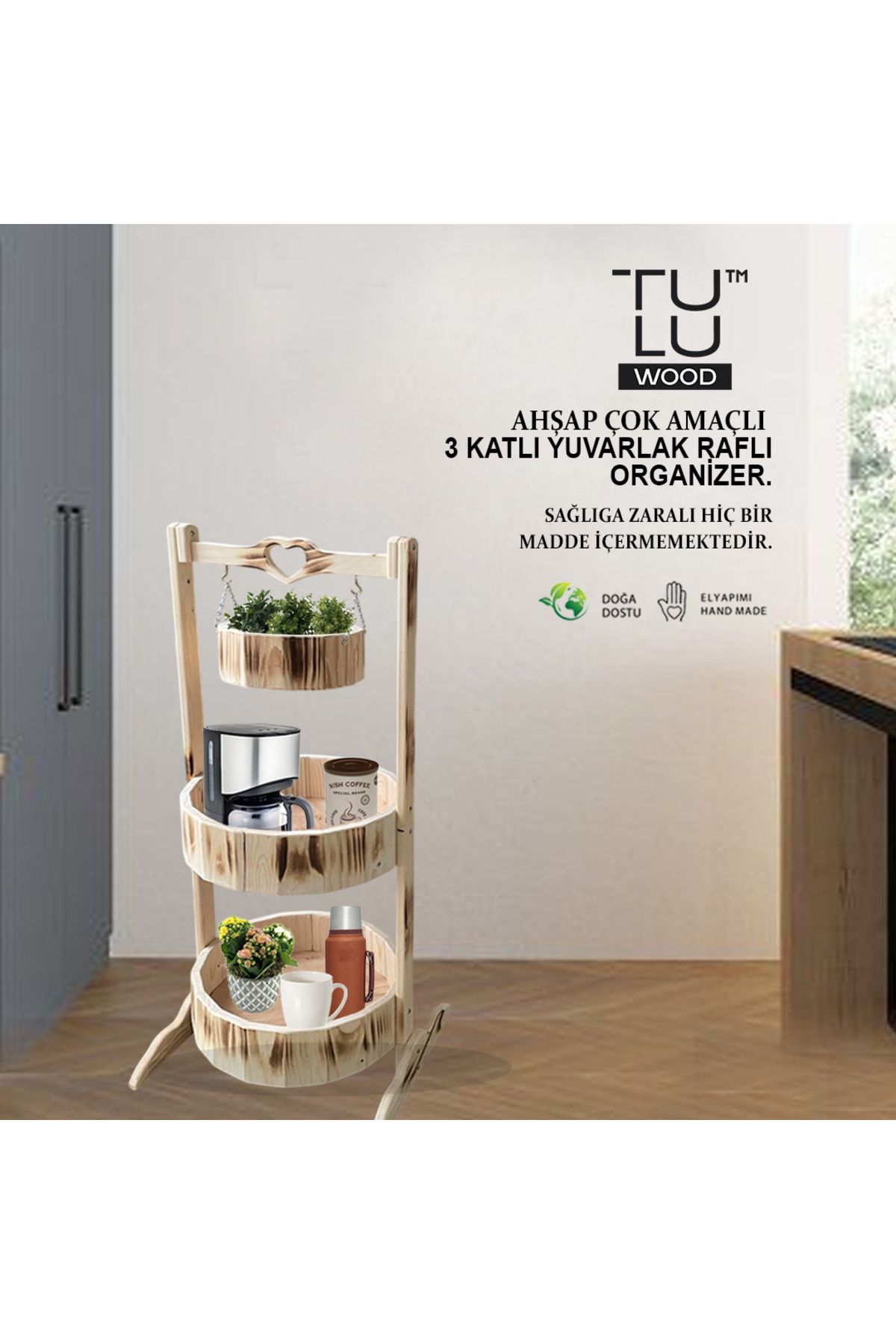 Tuluwood 3 KATLI AHŞAP ÇOK AMAÇLI ORGANİZER